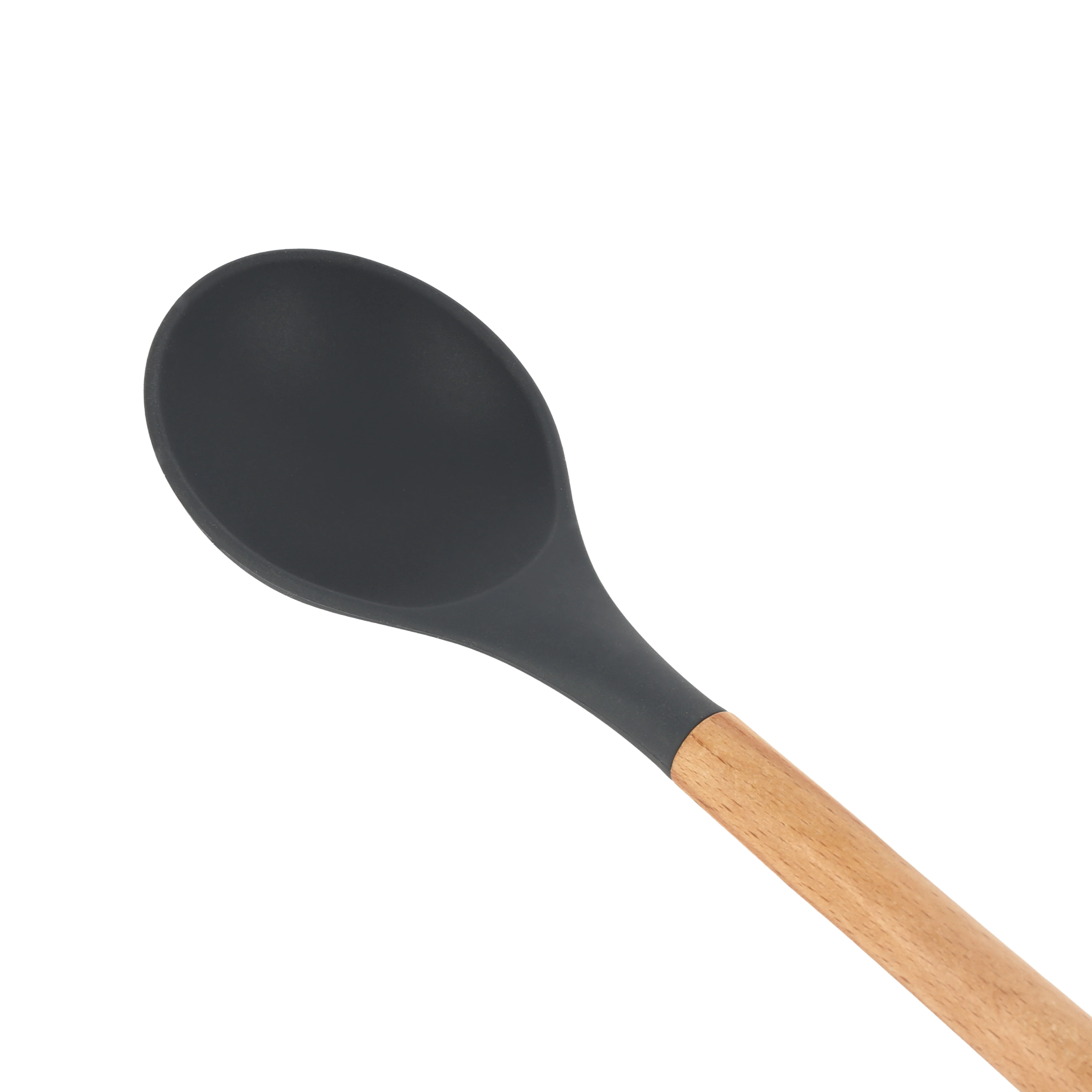 Royalford RF12749 Silicone Serving Spoon with Wooden Handle | Heat Resistant | Food Grade | Non Stick Safe | Durable Kitchen Spoon for Cooking & Serving Rice, Curry Etc - Image 4