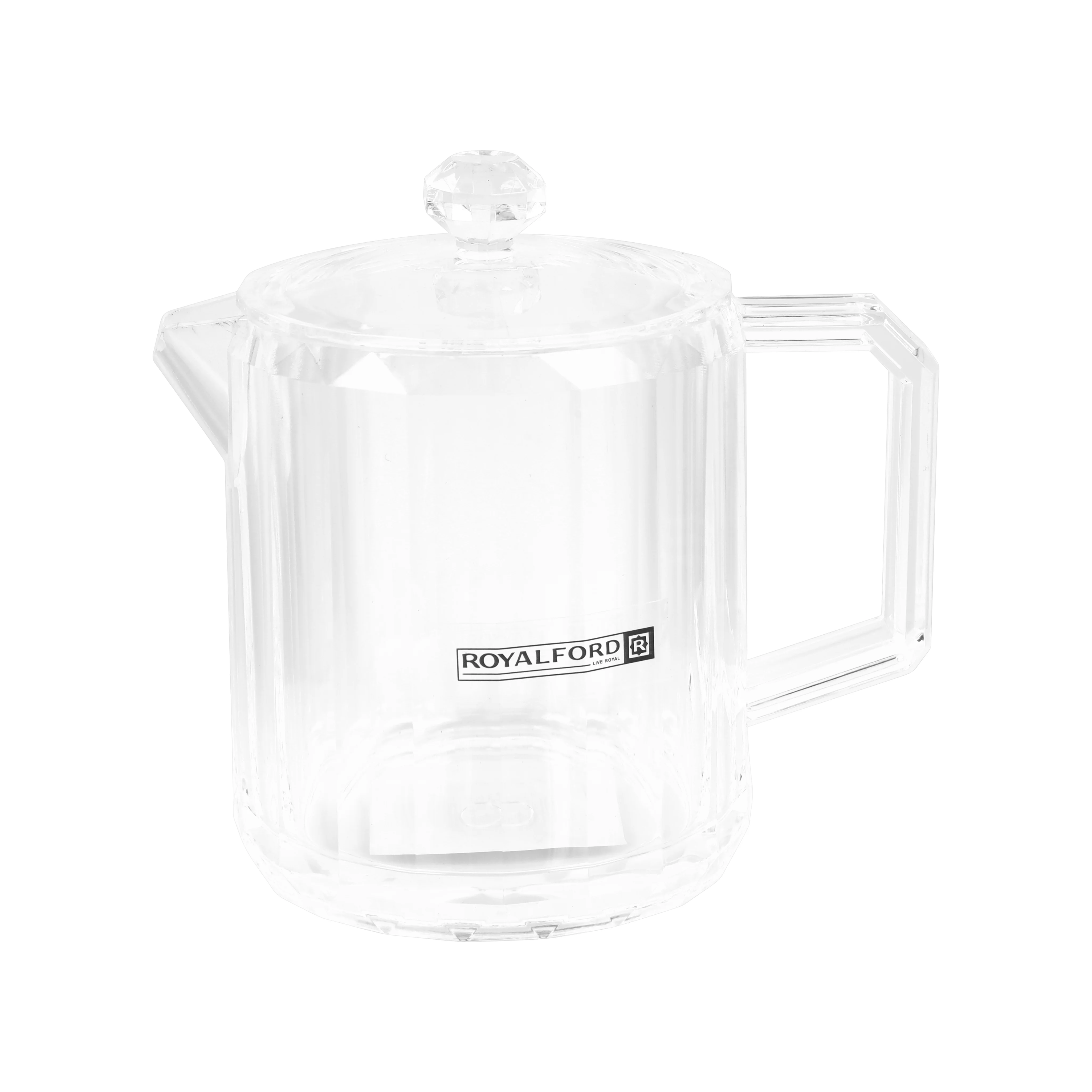 Royalford RF12763 200ML acrylic creamer pot with lid| clear, durable with odor-free| lead-free jug ideal for milk, cream, sauces, coffee and tea serving at home|