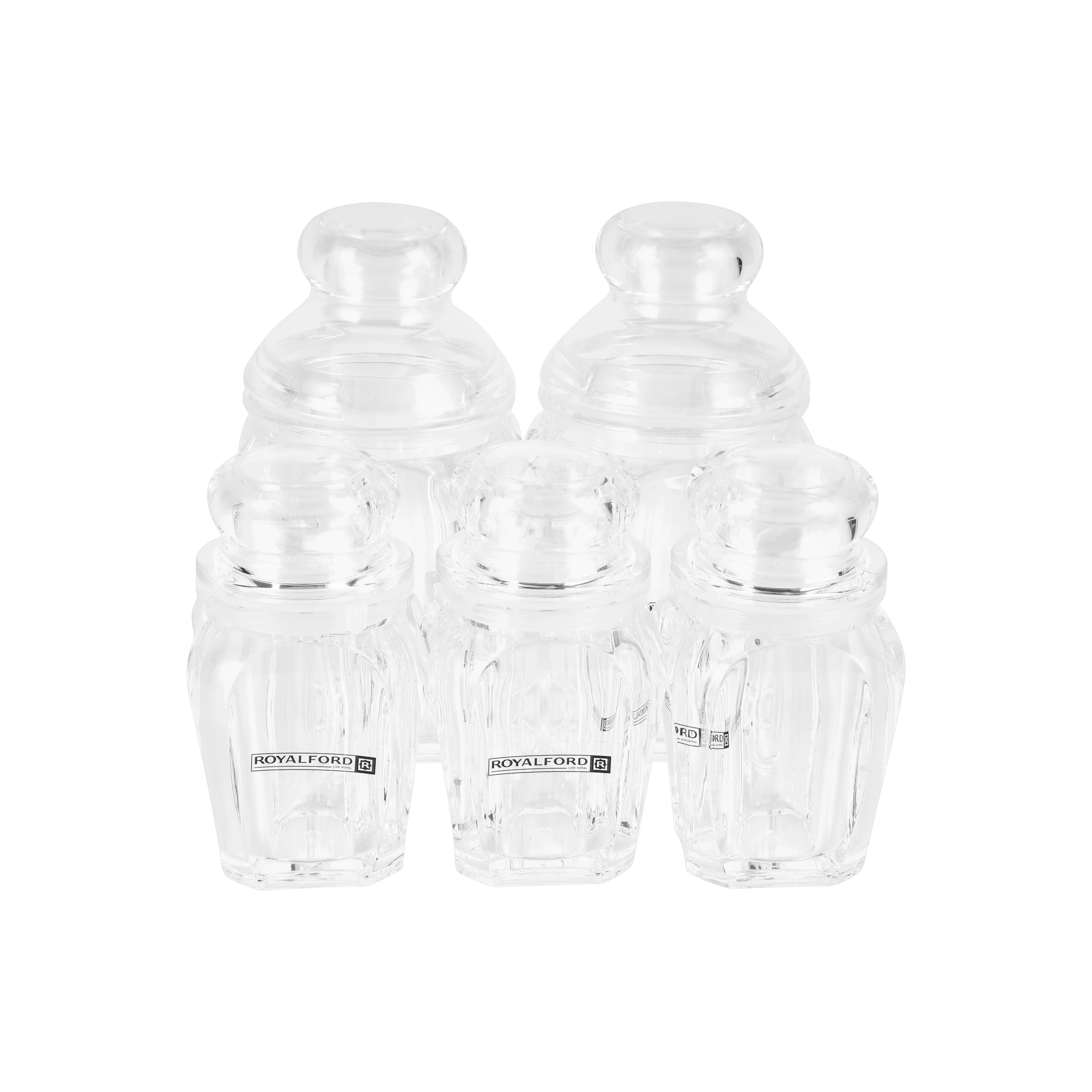 Royalford RF12768 Multipurpose Acrylic Jar Set with Stand | 5 Clear Odor Free Lead Free Storage Jars | 120ml & 200ml Sizes for Kitchen Spice & Dry Fruit Organization - Image 3