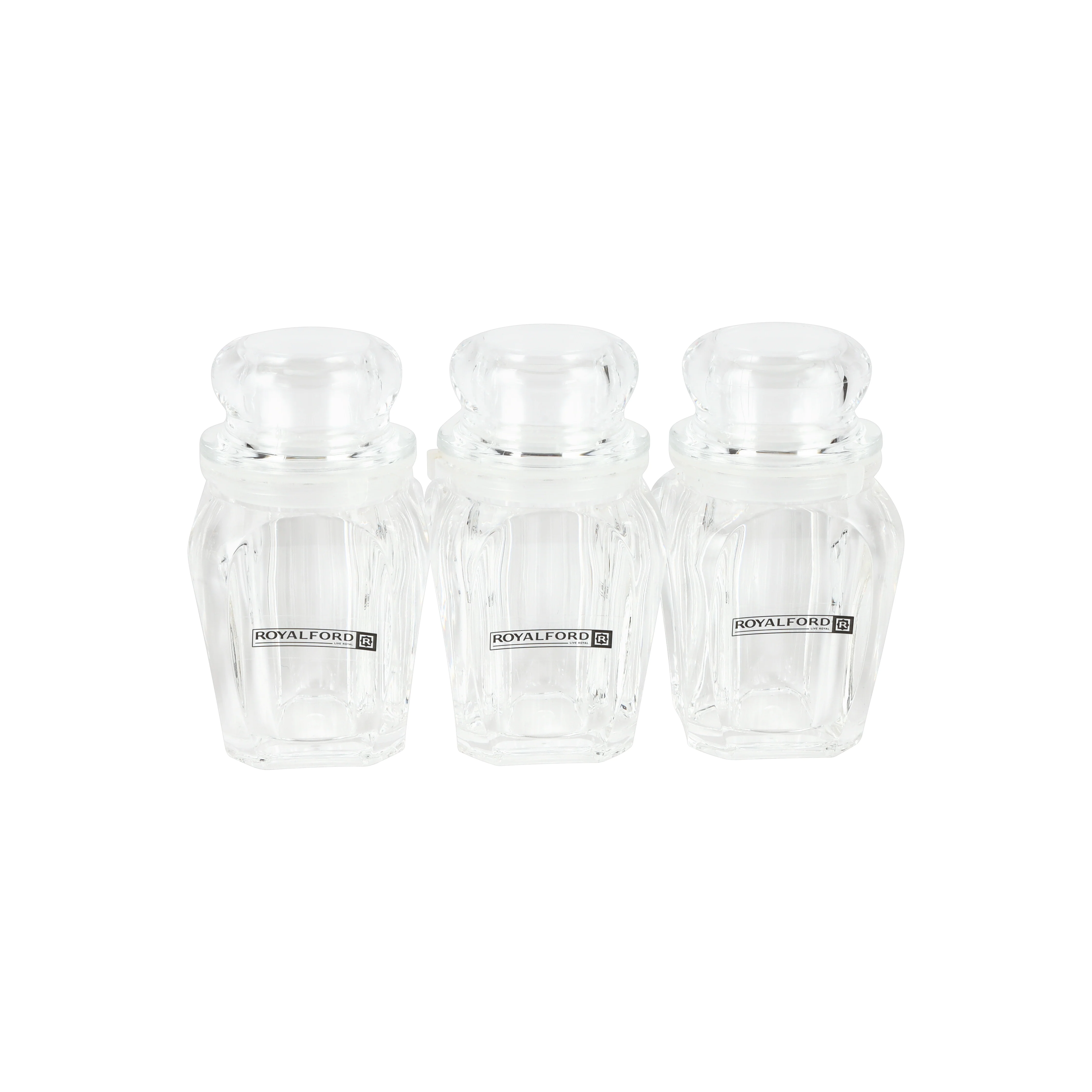 Royalford RF12768 Multipurpose Acrylic Jar Set with Stand | 5 Clear Odor Free Lead Free Storage Jars | 120ml & 200ml Sizes for Kitchen Spice & Dry Fruit Organization - Image 4