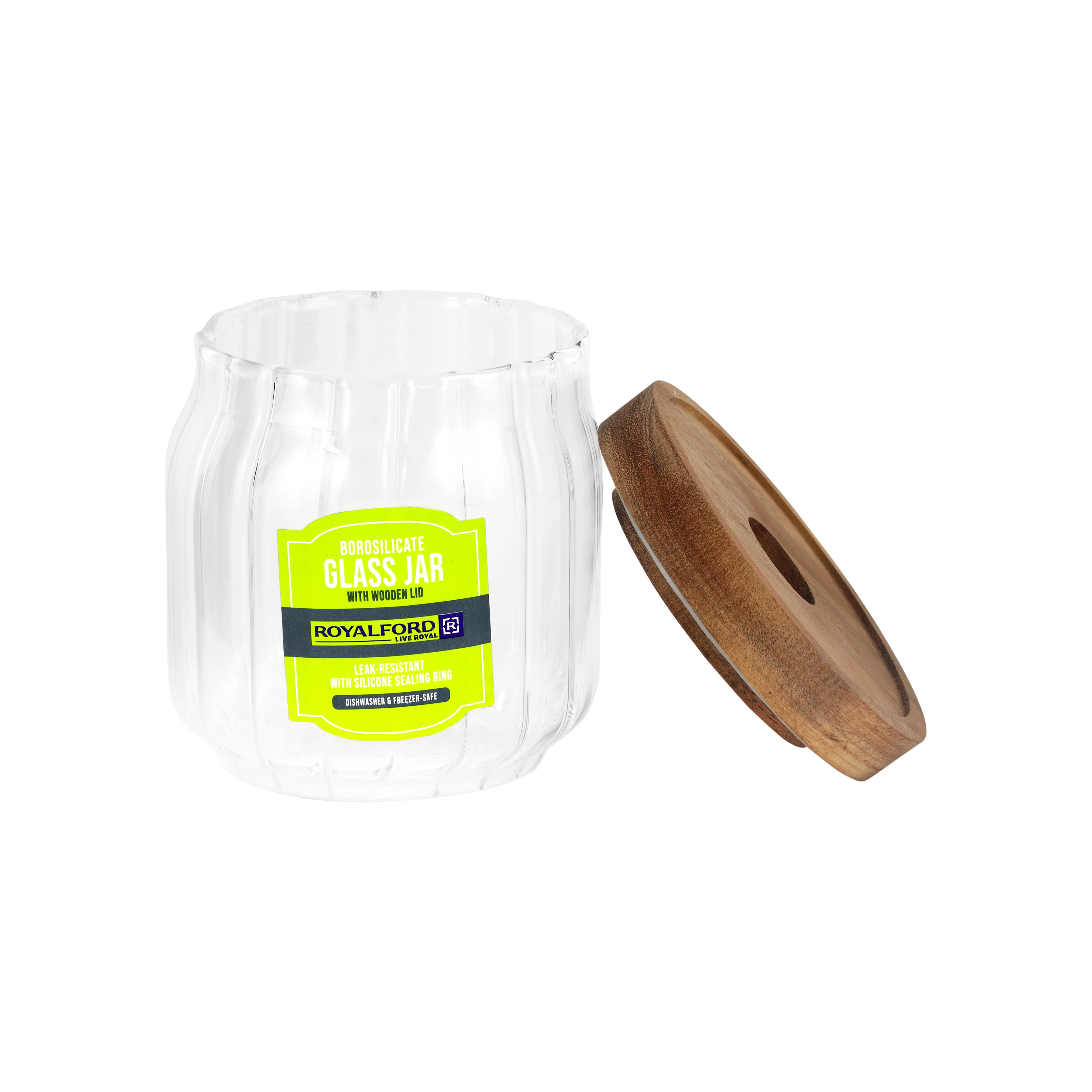 Royalford RF12773 Borosilicate Glass Jars| airtight wooden lids with silicone seals & BPA-free| odor-free, dishwasher-safe, ideal for storing dry foods, spices & snacks| - Image 3