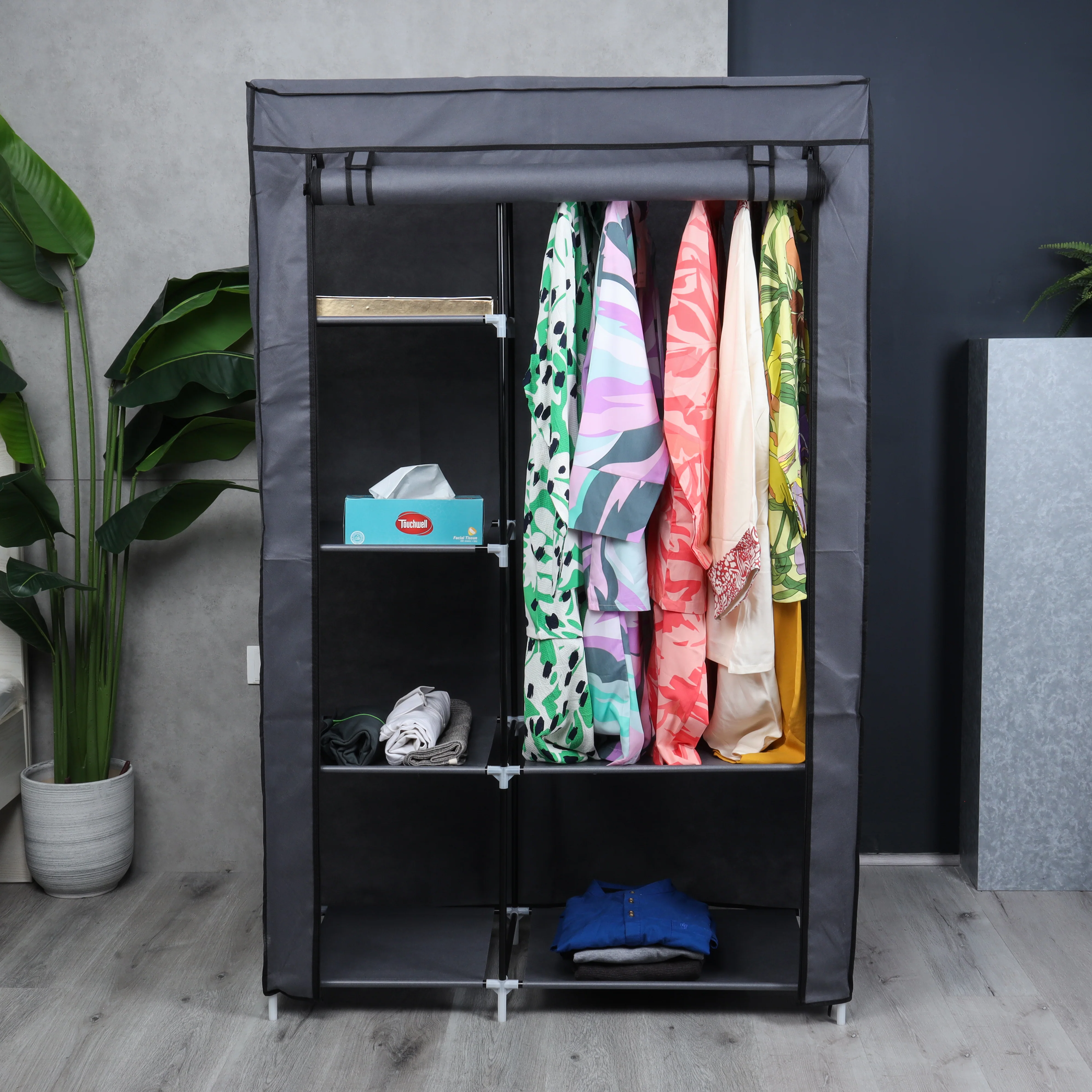 Royalford RF12780 Portable Wardrobe with 6 Shelves | Foldable Fabric Closet with Zipper Cover | Strong Metal Frame | Perfect for Organized Clothes Storage at Home - Image 2