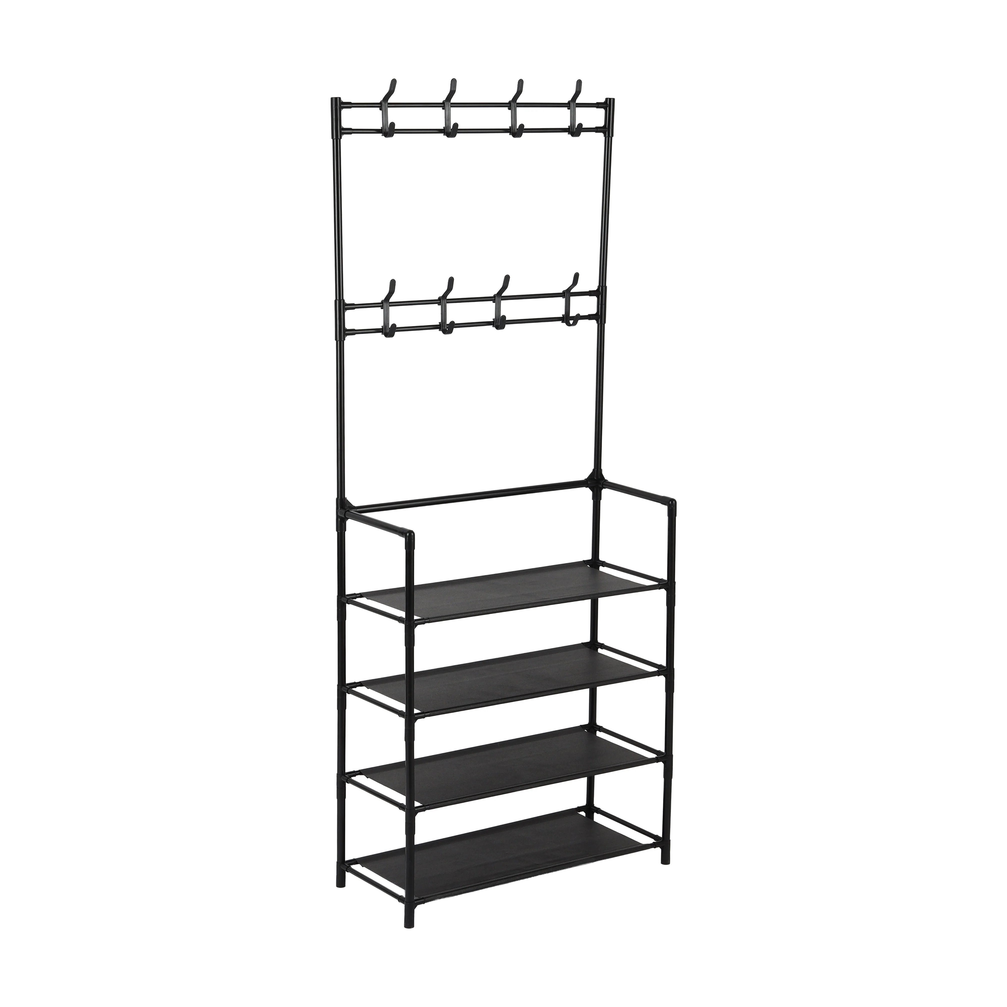 Royalford RF12781 Portable Shoe Rack | 4 Spacious Shelves & 8 Hooks | Floor Standing Multipurpose Organizer | Durable Iron Frame with PP Connectors | Easy To Assembly - Image 2