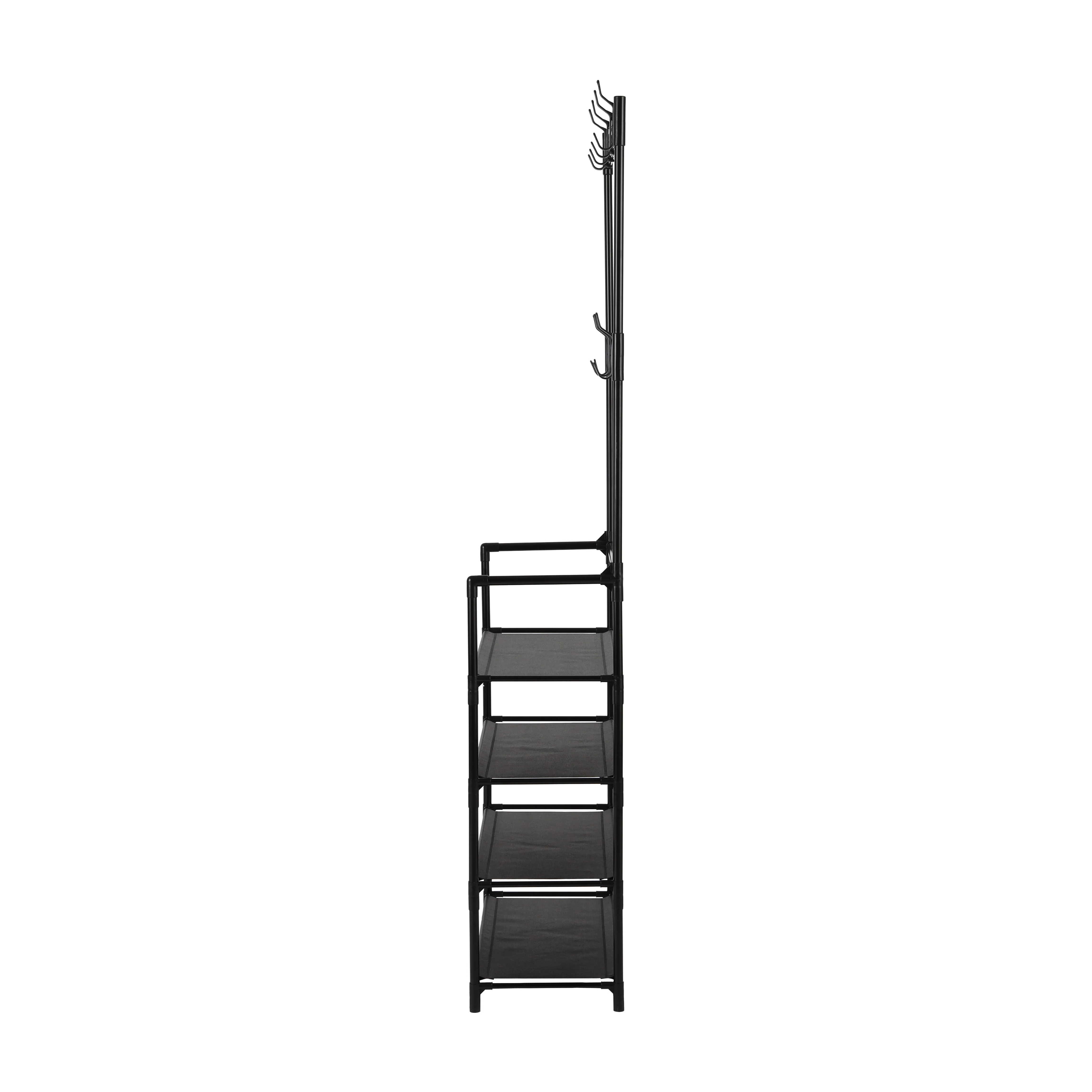 Royalford RF12781 Portable Shoe Rack | 4 Spacious Shelves & 8 Hooks | Floor Standing Multipurpose Organizer | Durable Iron Frame with PP Connectors | Easy To Assembly - Image 3