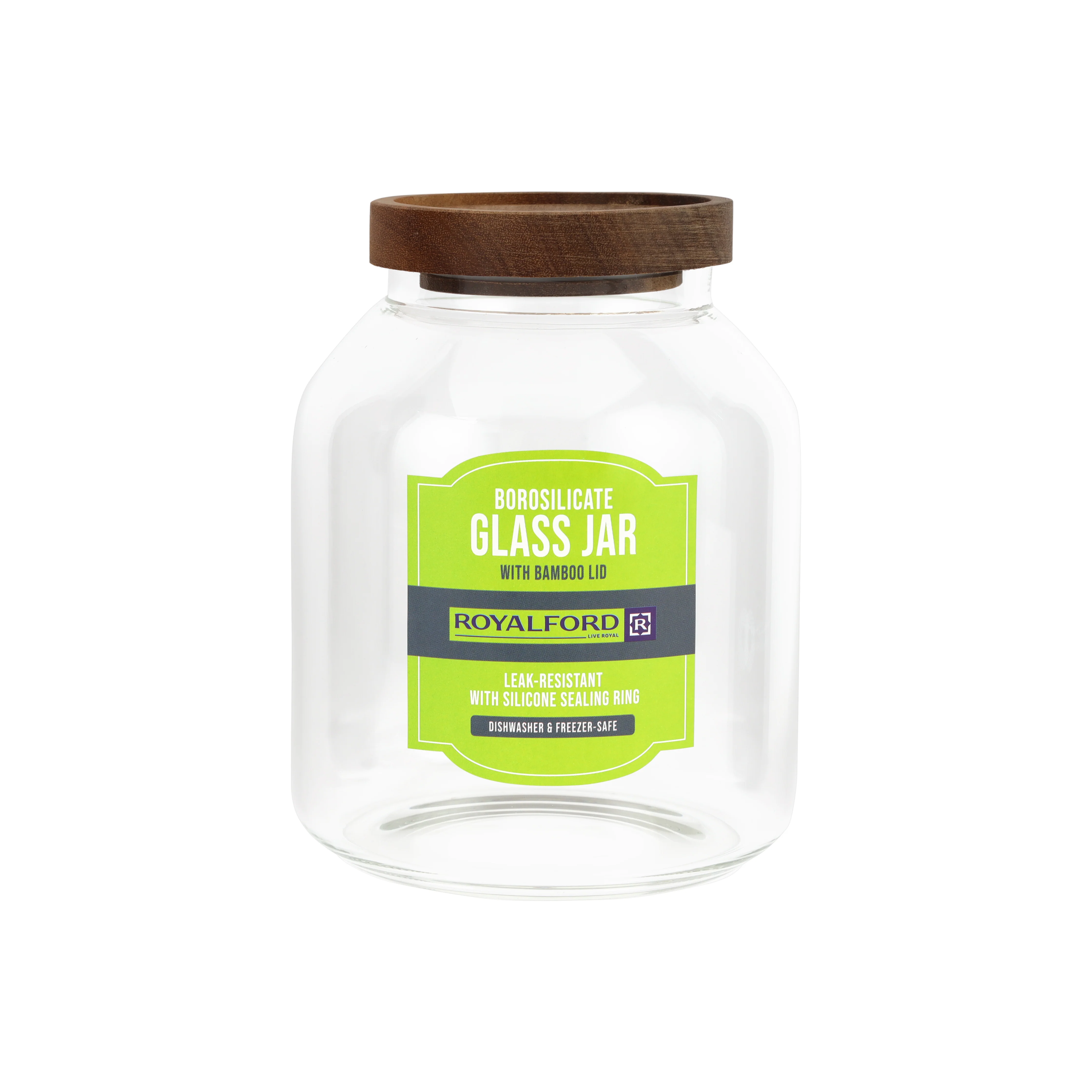 Royalford RF12793 Borosilicate Glass Storage Jar 1500ml | Airtight Bamboo Lid | BPA Free Transparent Kitchen Container for Coffee, Pasta, Snacks and Dry Food Storage