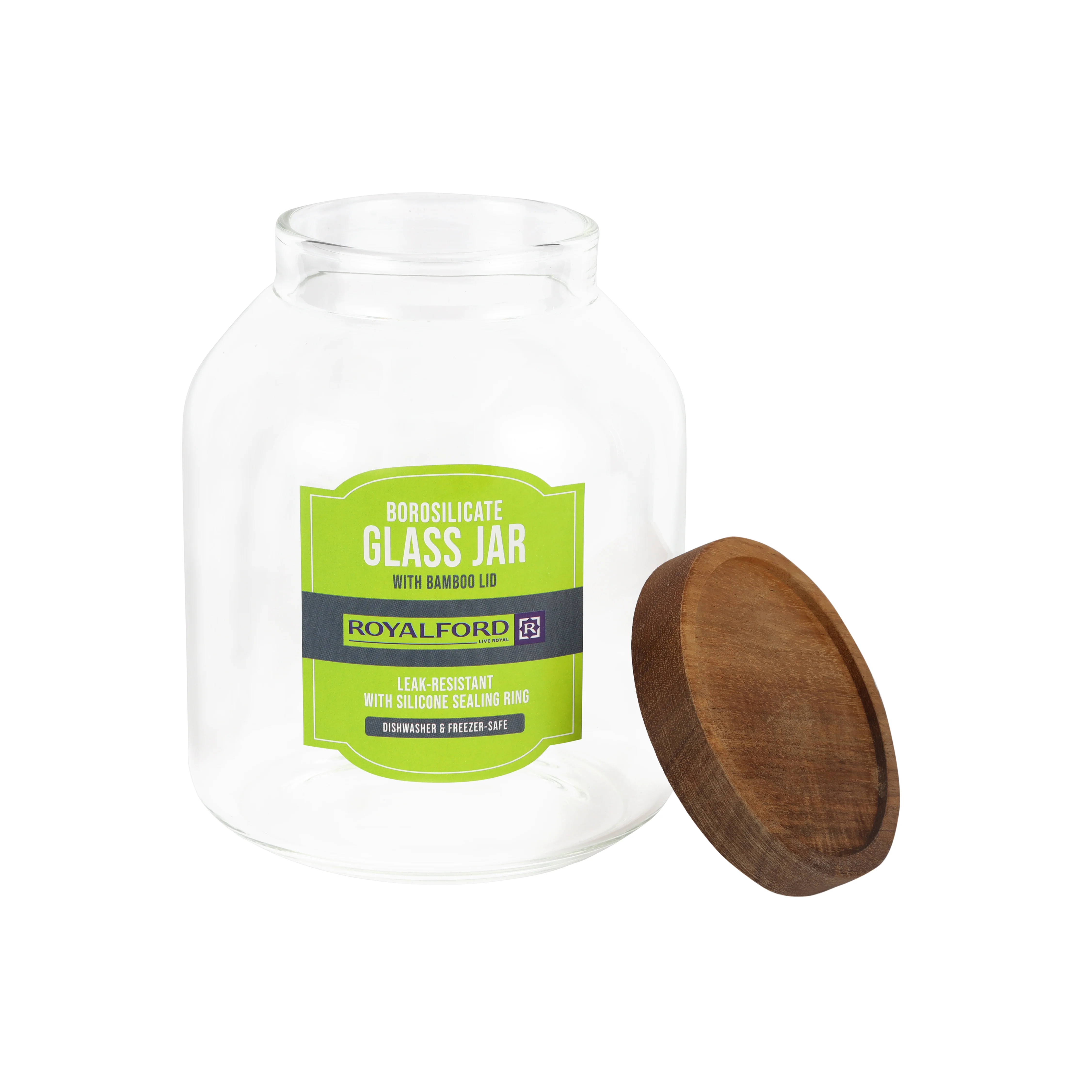 Royalford RF12793 Borosilicate Glass Storage Jar 1500ml | Airtight Bamboo Lid | BPA Free Transparent Kitchen Container for Coffee, Pasta, Snacks and Dry Food Storage - Image 2