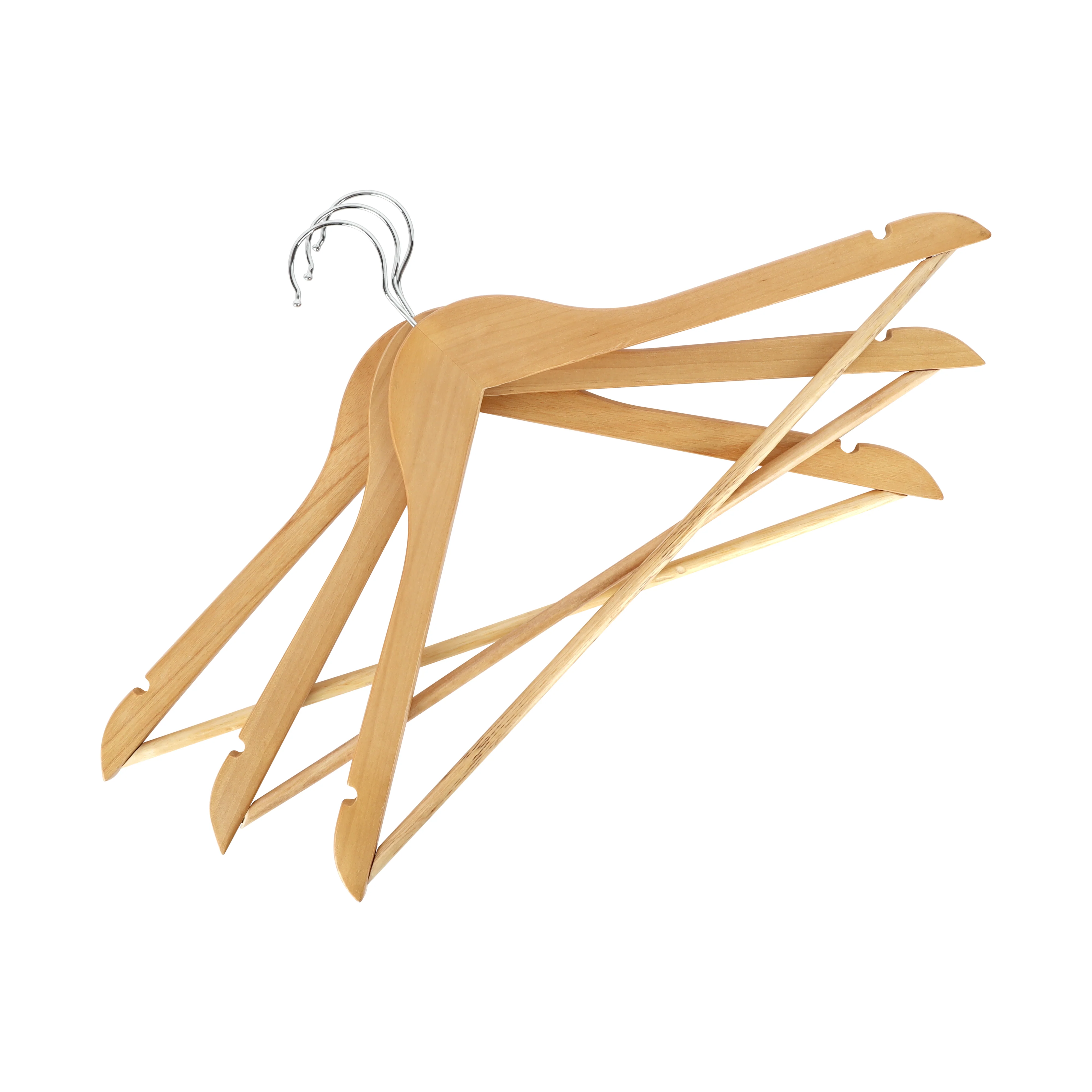 Royalford RF12799 3PC Rotating Wooden Hanger Set| 360° Swivel Hook with Contoured Design & Notches Accessory Bar| Heavy Duty Durable Clothes Hangers for All Garments| - Image 5