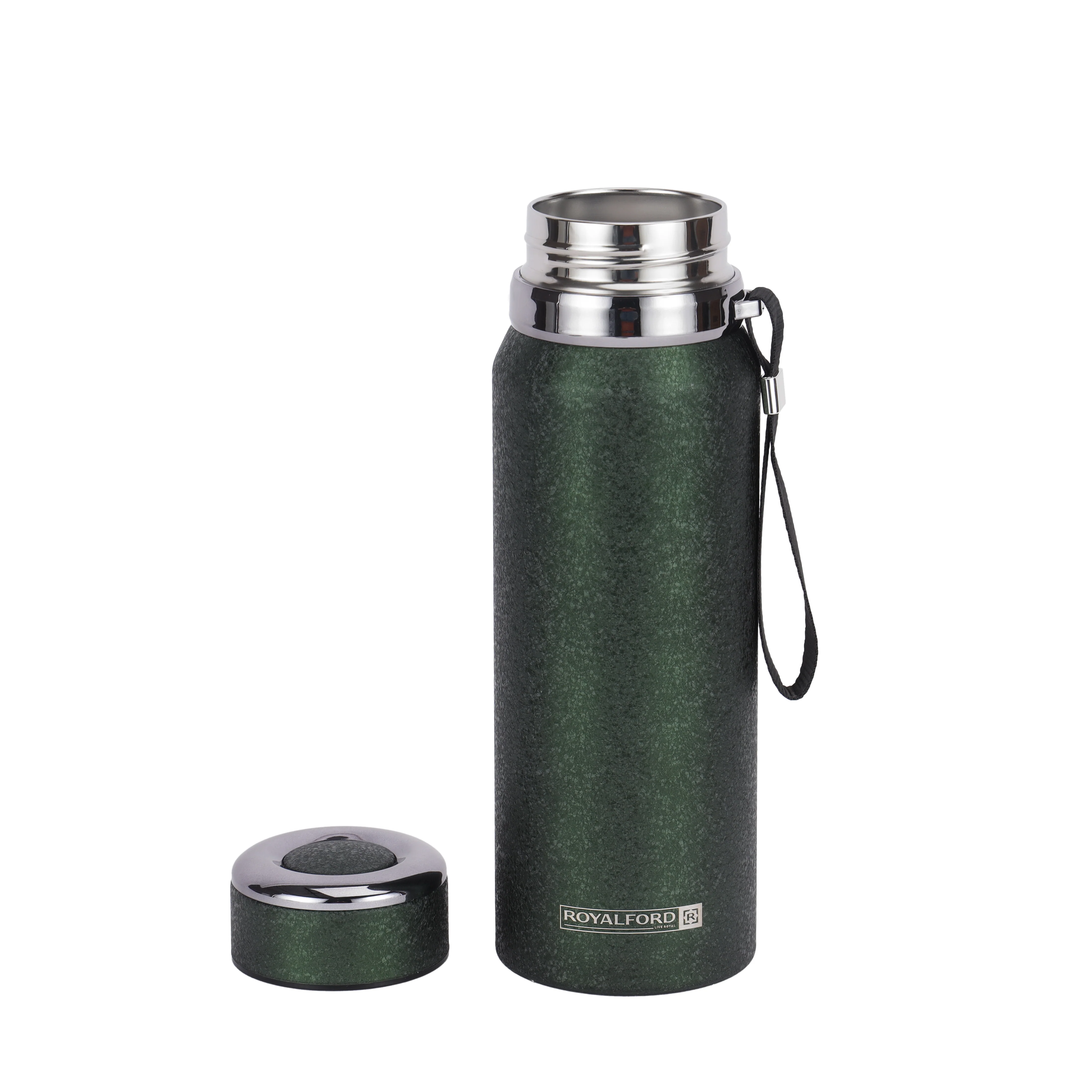 Royalford RF12805 800ML Stainless Steel Vacuum Bottle | Double Wall Insulation |  Leak Resistant Lid | Portable Wrist Strap |  Hot & Cold Insulated Travel Flask - Image 2