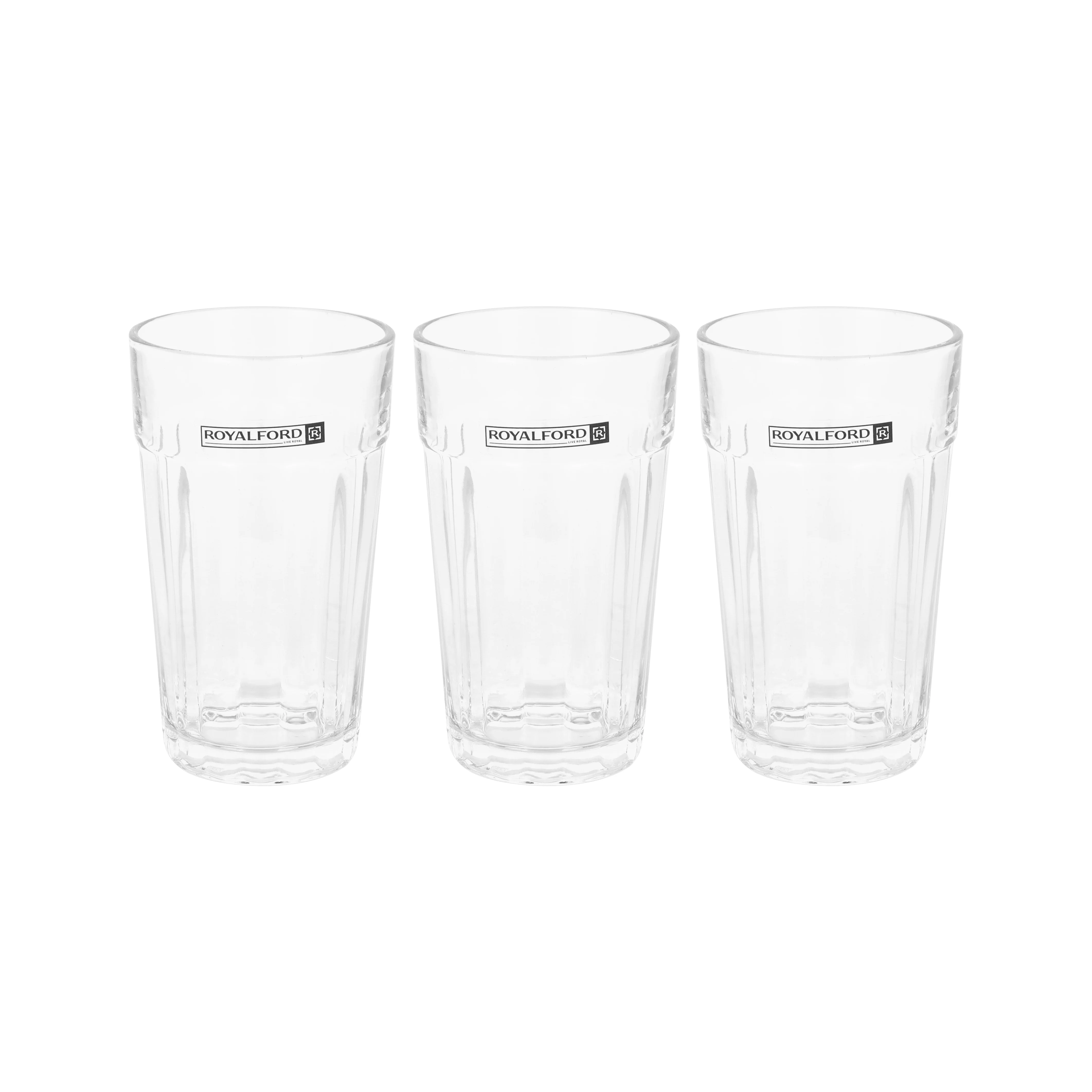 Royalford RF12807 3PC Glass Tumbler Set | 330ml Lead Free Soda Lime Glass | Dishwasher Safe | Durable Water, Juice and Soft Drink Glass Set with Classic Design