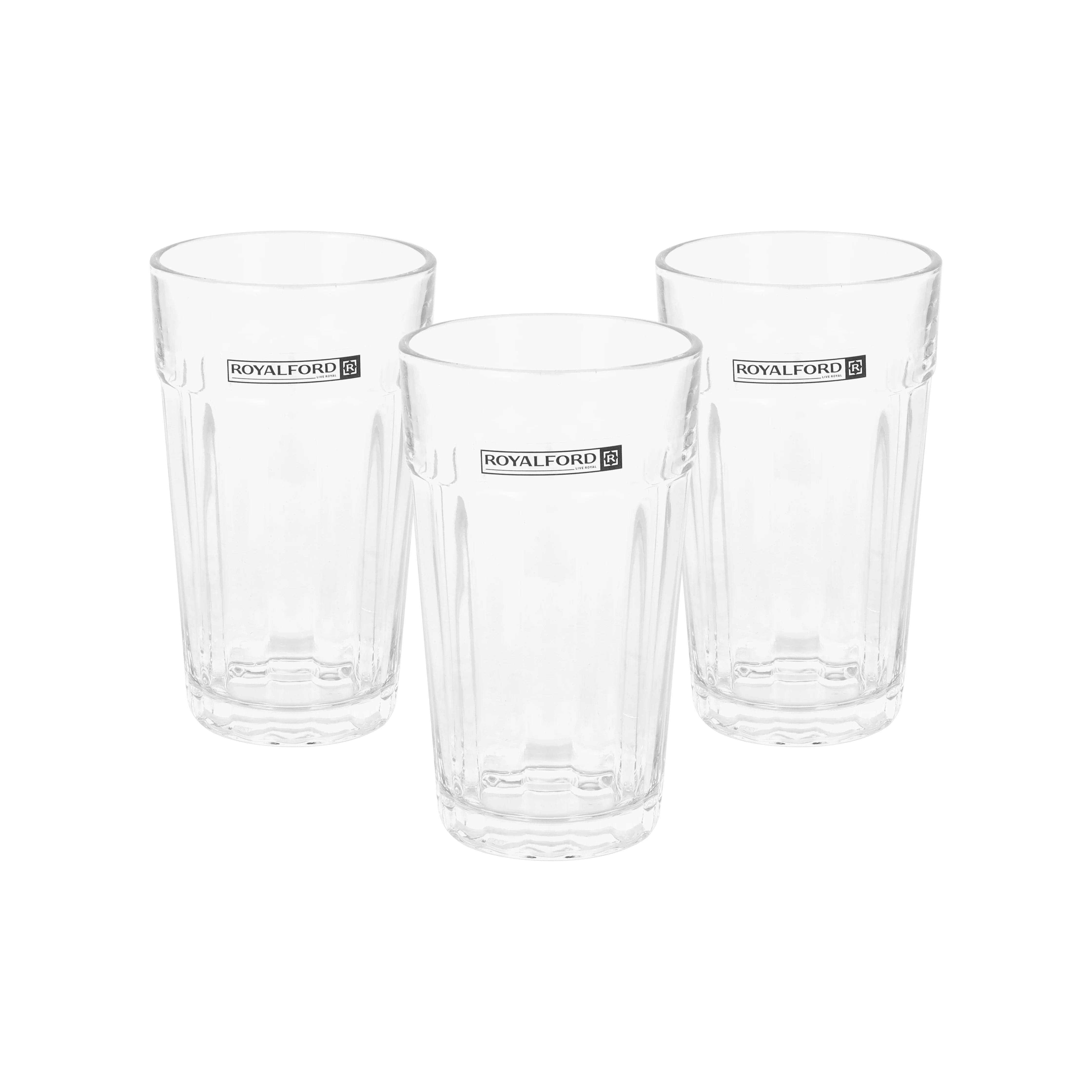 Royalford RF12807 3PC Glass Tumbler Set | 330ml Lead Free Soda Lime Glass | Dishwasher Safe | Durable Water, Juice and Soft Drink Glass Set with Classic Design - Image 2