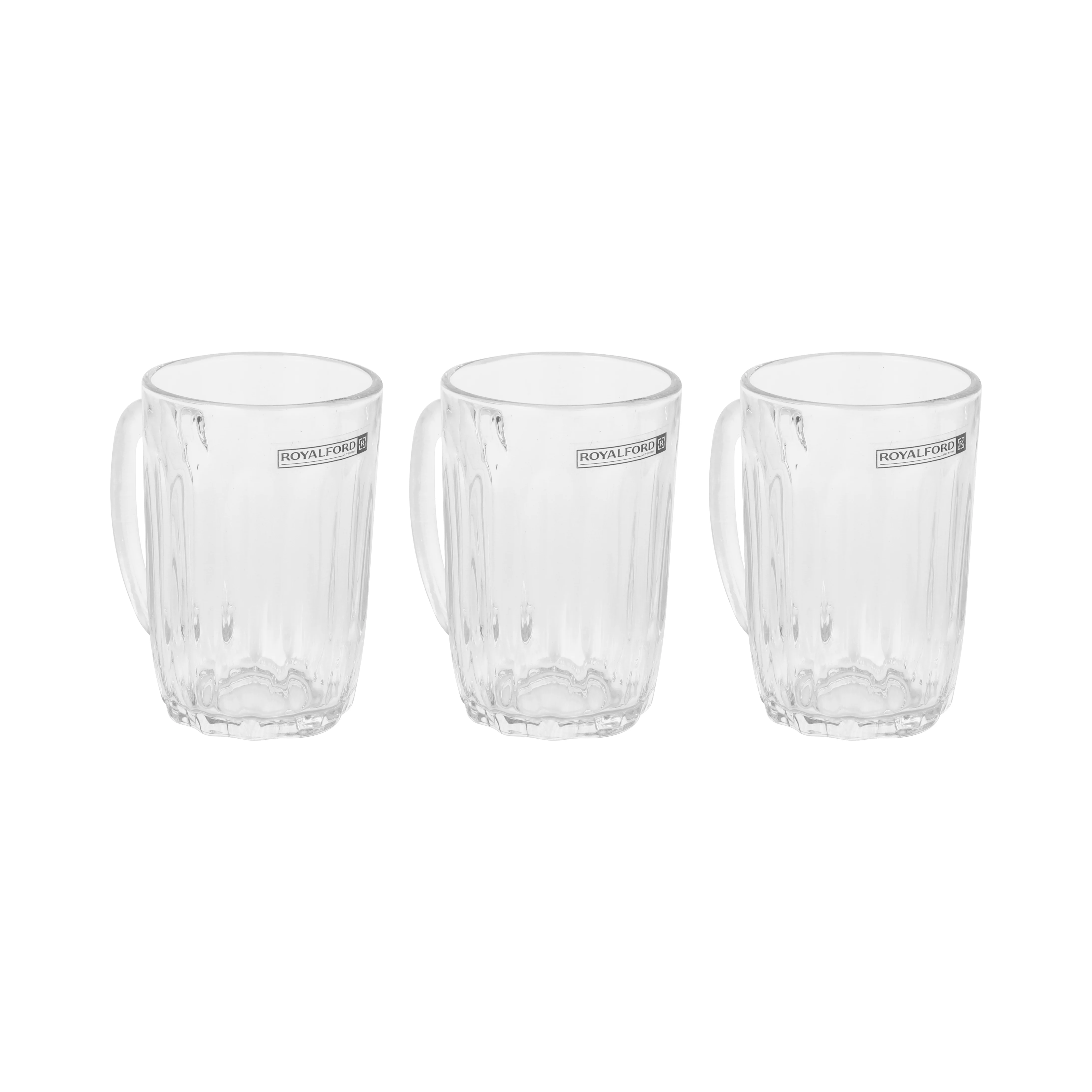 Royalford RF12809 Glass Mug Set | includes 3 clear 340ML mugs made from durable lead-free glass| sturdy handles, dishwasher-safe design, ideal for tea, coffee | - Image 3