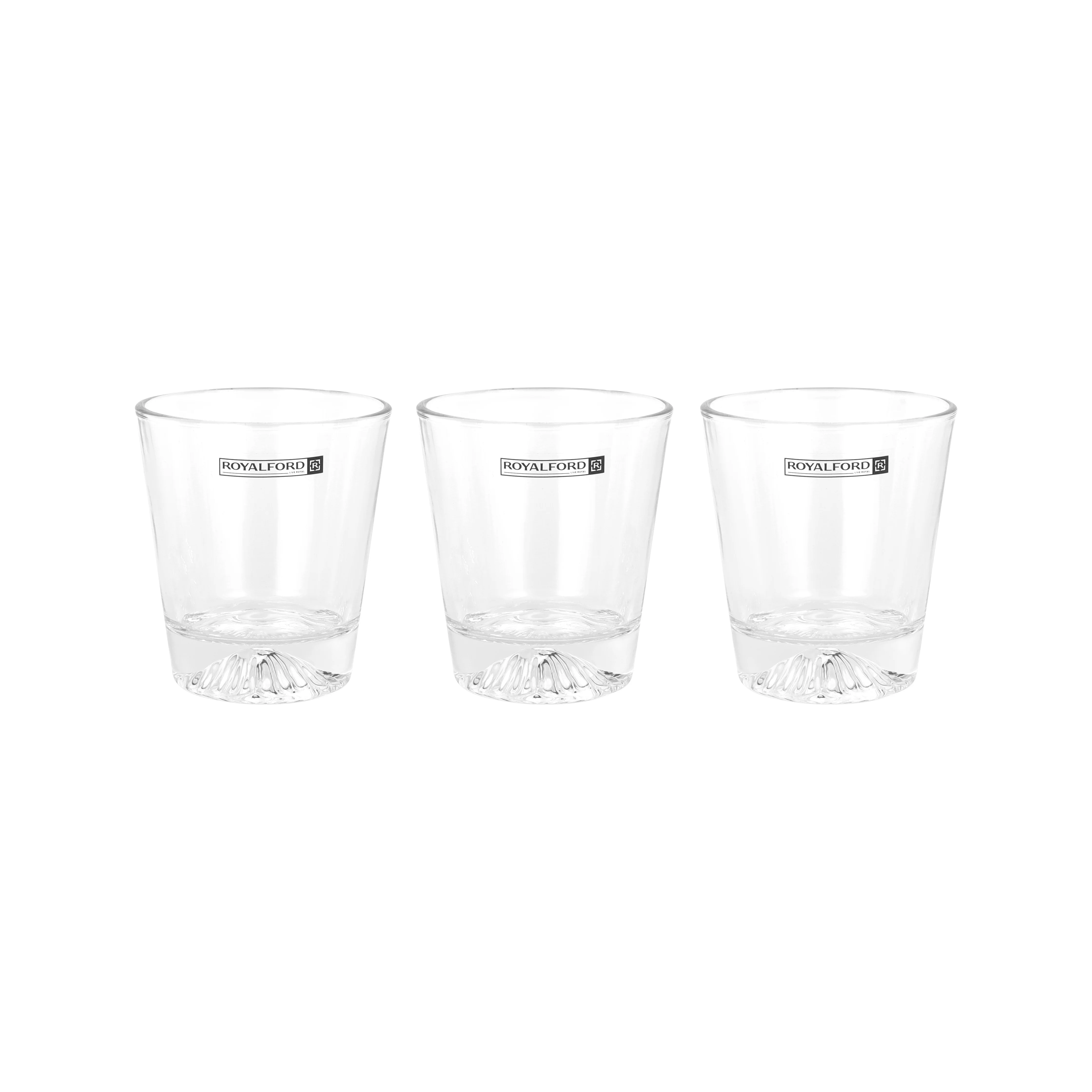 Royalford RF12811 3PC Glass Tumbler Set| 275ML capacity and made from durable lead-free soda-lime glass| crystal clear, dishwasher safe, for daily beverage use|