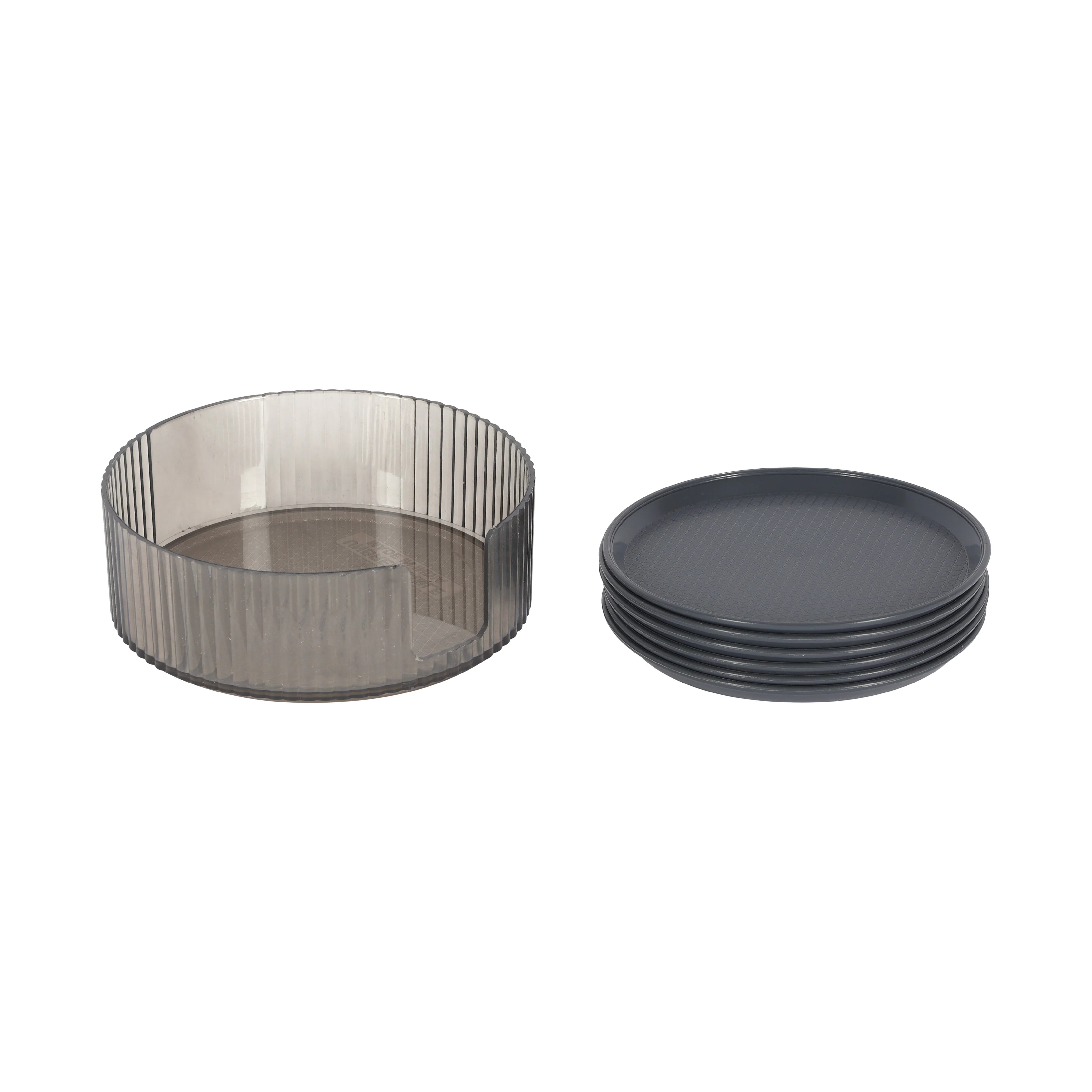 Royalford RF12899 Acrylic Tea Coasters Set of 6 with Holder | Durable Drink Coasters for Table Protection | Non Slip, Easy Clean Round Coaster Set for Home & Office