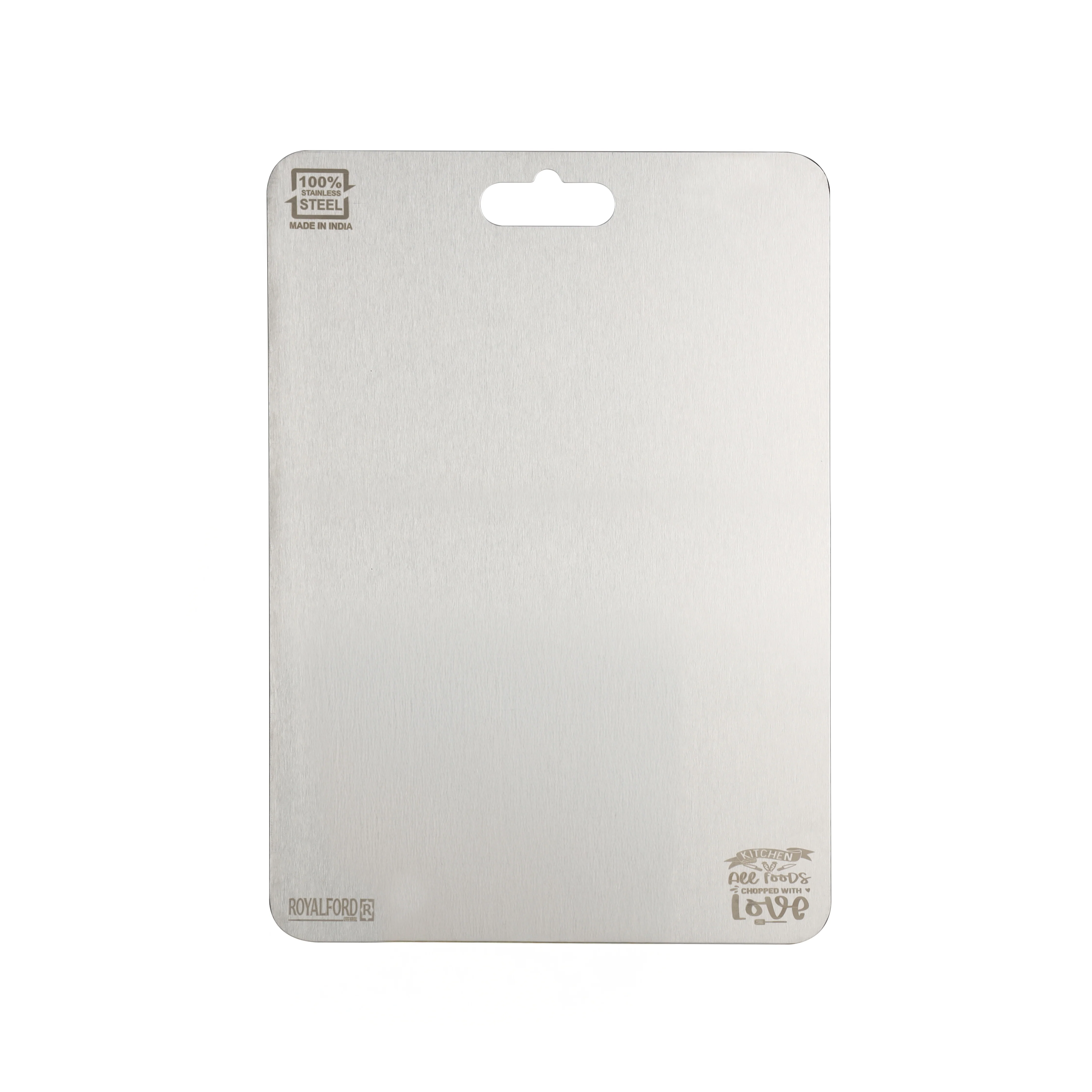 Royalford RF12900 Stainless Steel Chopping Board 31x21cm | Food-Grade BPA-Free Cutting Board | Durable, Scratch-Resistant, Hygienic & Easy to Clean Kitchen Prep Board