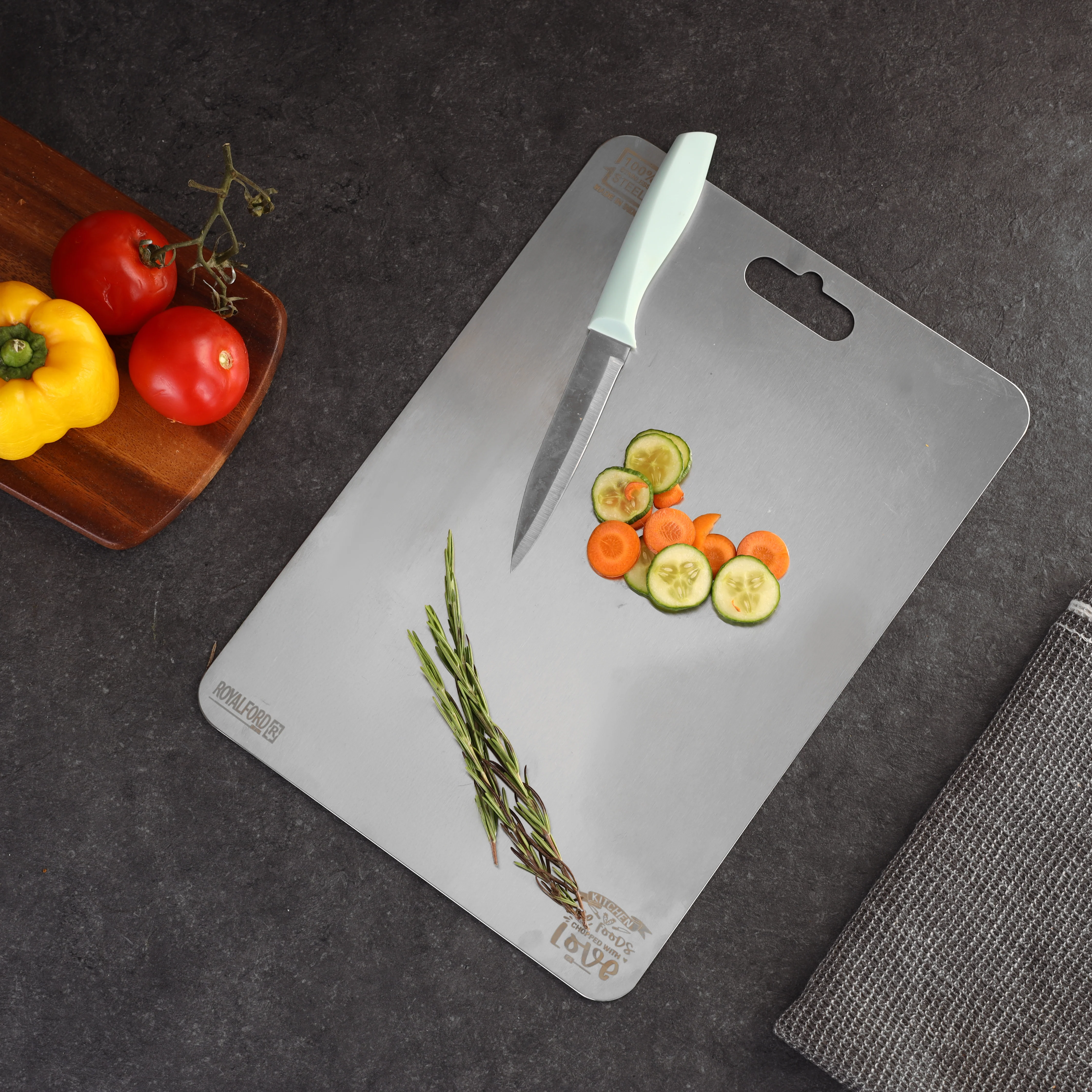Royalford RF12900 Stainless Steel Chopping Board 31x21cm | Food-Grade BPA-Free Cutting Board | Durable, Scratch-Resistant, Hygienic & Easy to Clean Kitchen Prep Board - Image 2