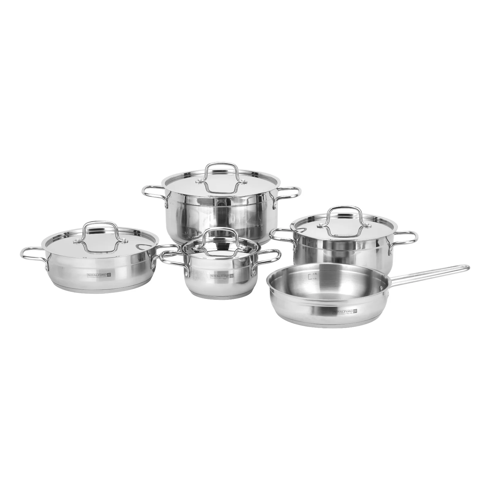 Royalford RF12925 Stainless Steel Cookware Set 9 PCS with Lids | Induction Compatible | Extra-Thick Multi-Layer Base Cooking Pots, Casseroles & Frypan For Daily Use