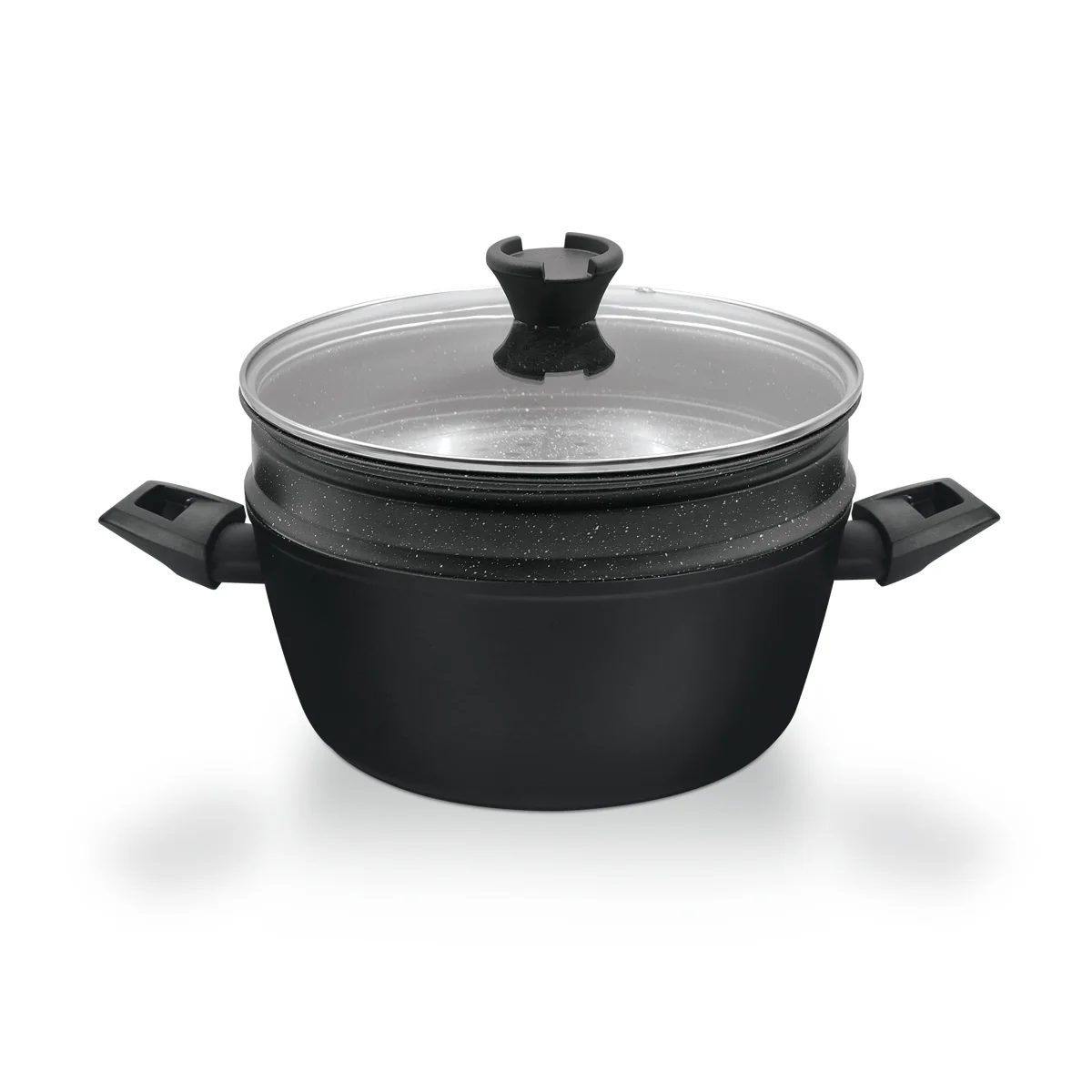 Royalford RF12927 26cm granite casserole | steamer features durable non-stick coating & forged aluminium body| induction base, glass lid and bakelite handles cooking