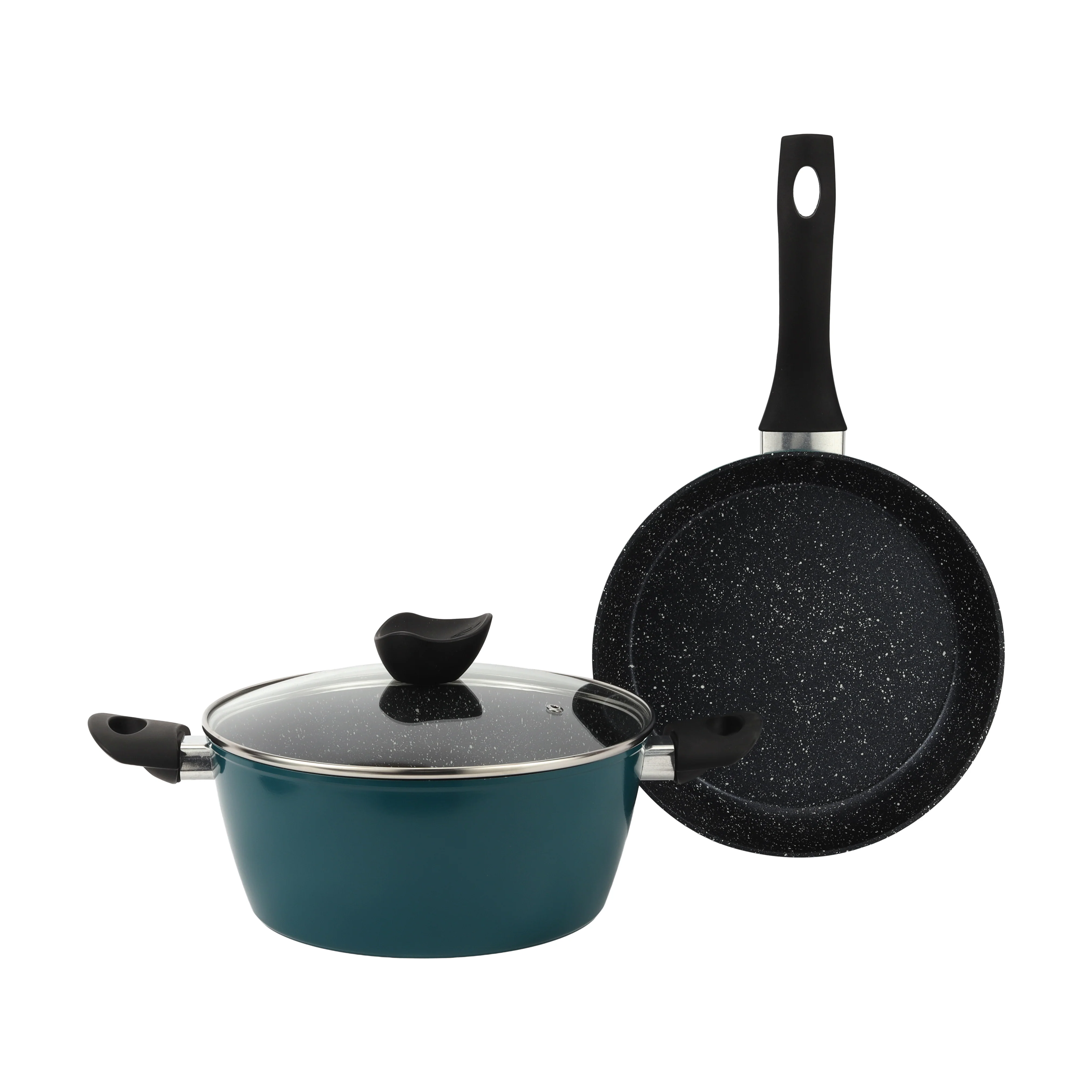 Royalford RF12954 3-piece non-stick cookware set made from durable aluminium alloy |offering heat distribution, easy cleaning, and heat-resistant handles for everyday use