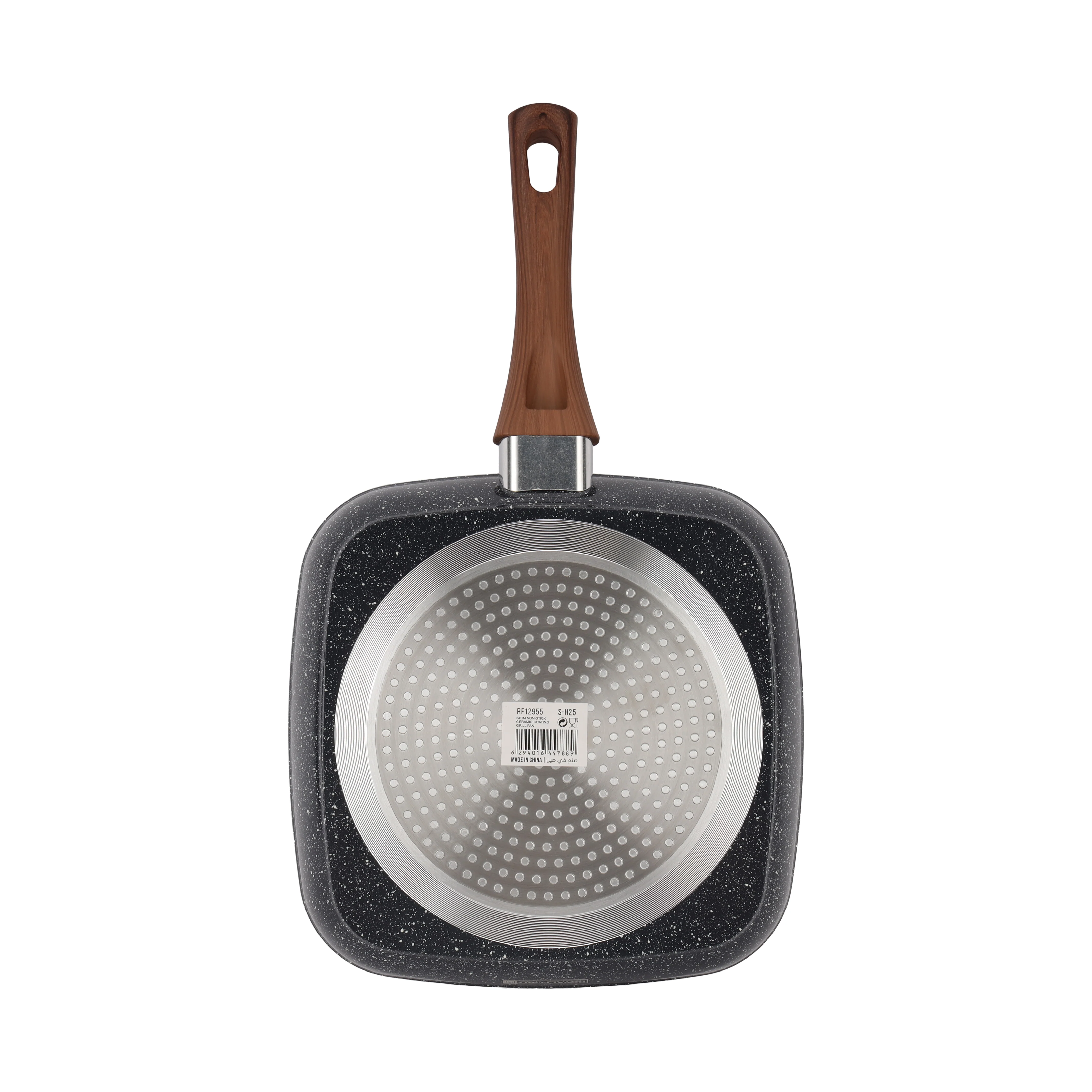 Royalford RF12955 24cm Non-Stick Grill Pan | 5-Layer Ceramic Coating| Aluminium Alloy Body| Induction Compatible | Heat-Resistant Exterior & Wood-Finish Bakelite Handle - Image 5