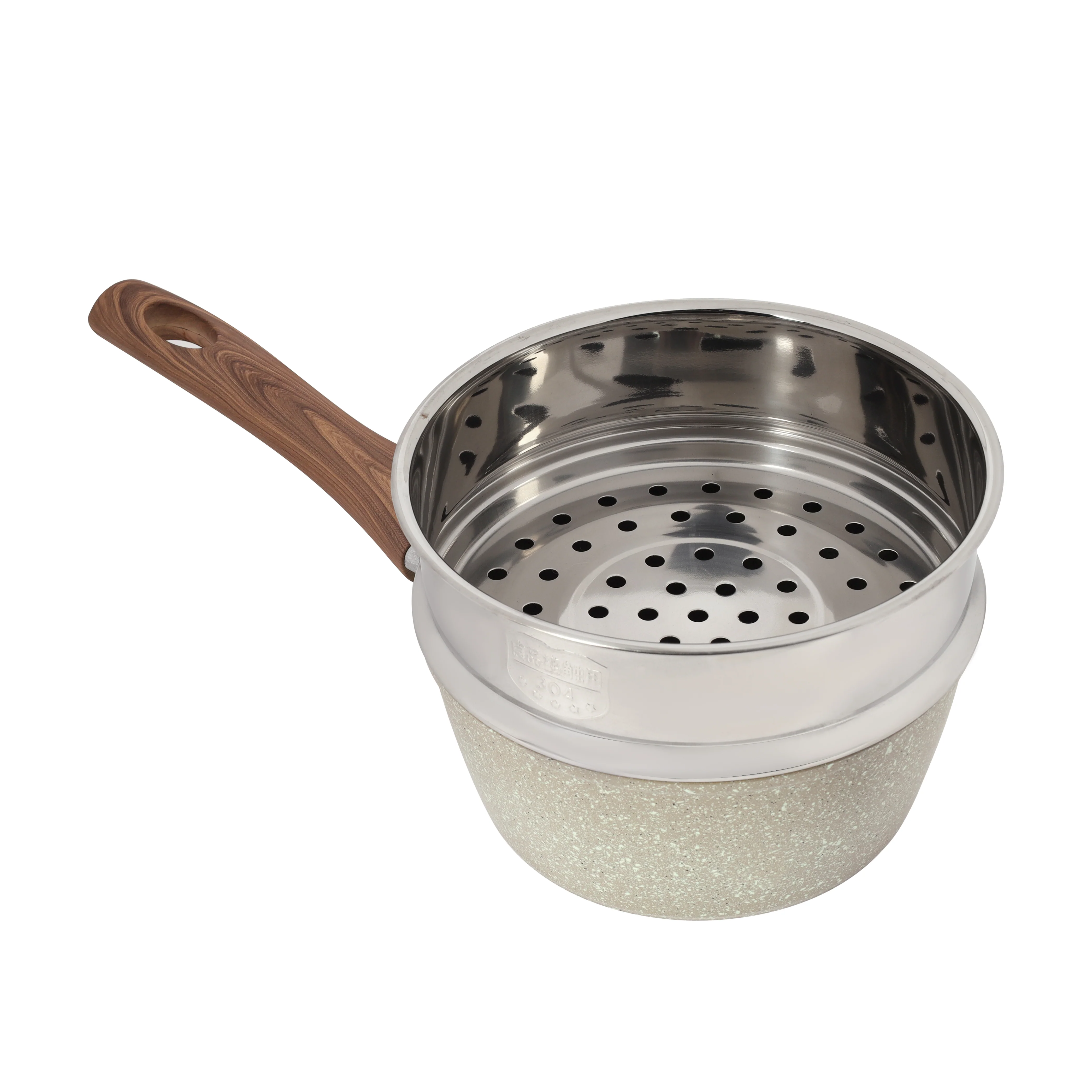 RoyalFord RF12956 Saucepan with Steamer | Non-Stick Aluminium Granite Coated Cooking Pot with Glass Lid | Wooden Handle |  Heat Resistant Multipurpose Kitchen Cookware - Image 3