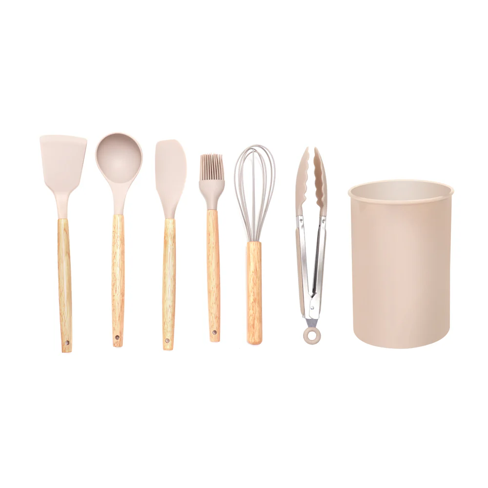 Royalford RF12957 7-Piece Premium Silicone Kitchen Utensils Set with Holder | Heat Resistant| BPA Free| Non-Stick Safe Cooking Tools | Wooden Handles for Modern Kitchens - Image 2