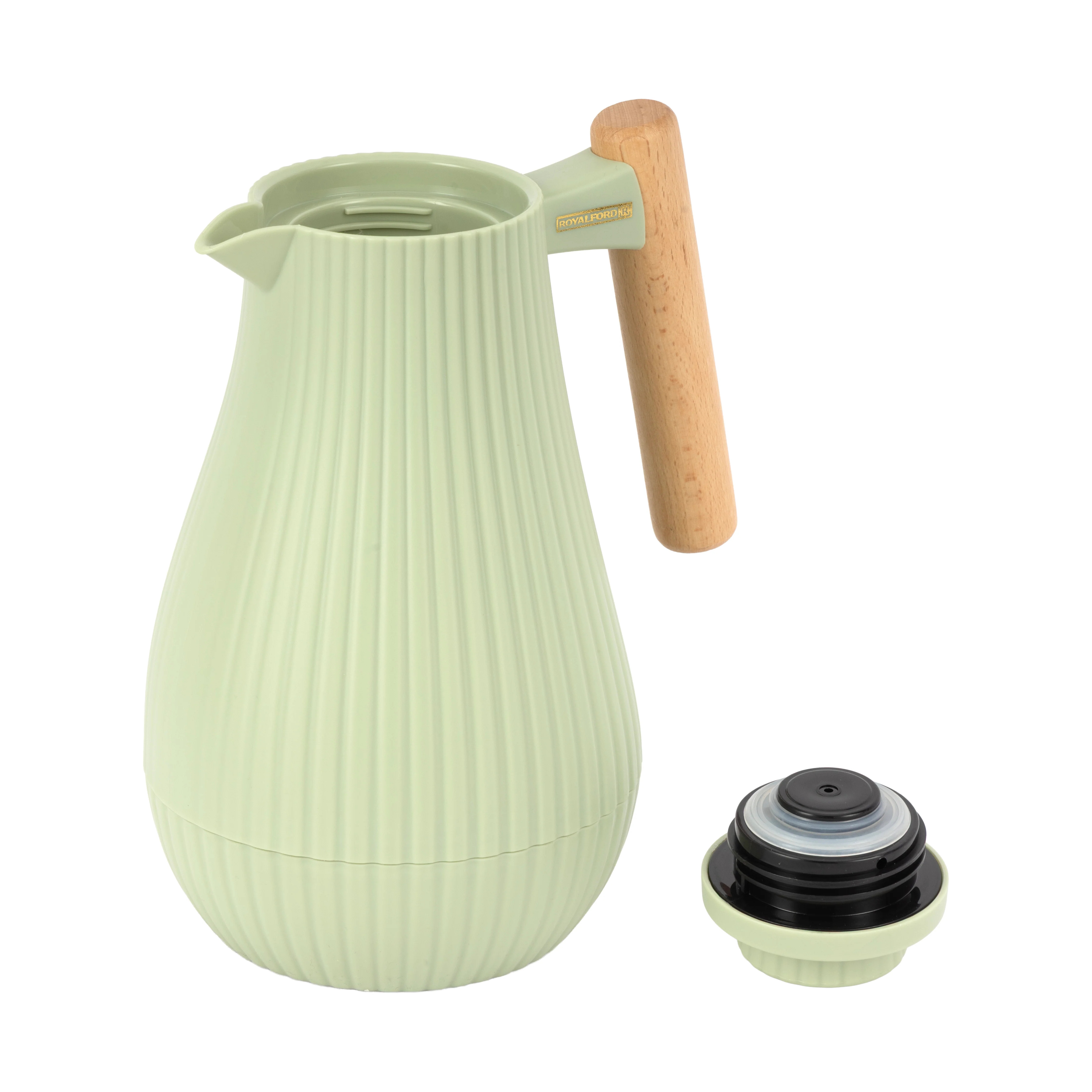 Royalford RF12971 1000ml Insula Vacuum Flask Green | Wooden Handle | Pink Glass Inner | 20 Hours Hot & 24 Hours Cold | BPA Free | Leak Resistant | Durable PP Body - Image 2