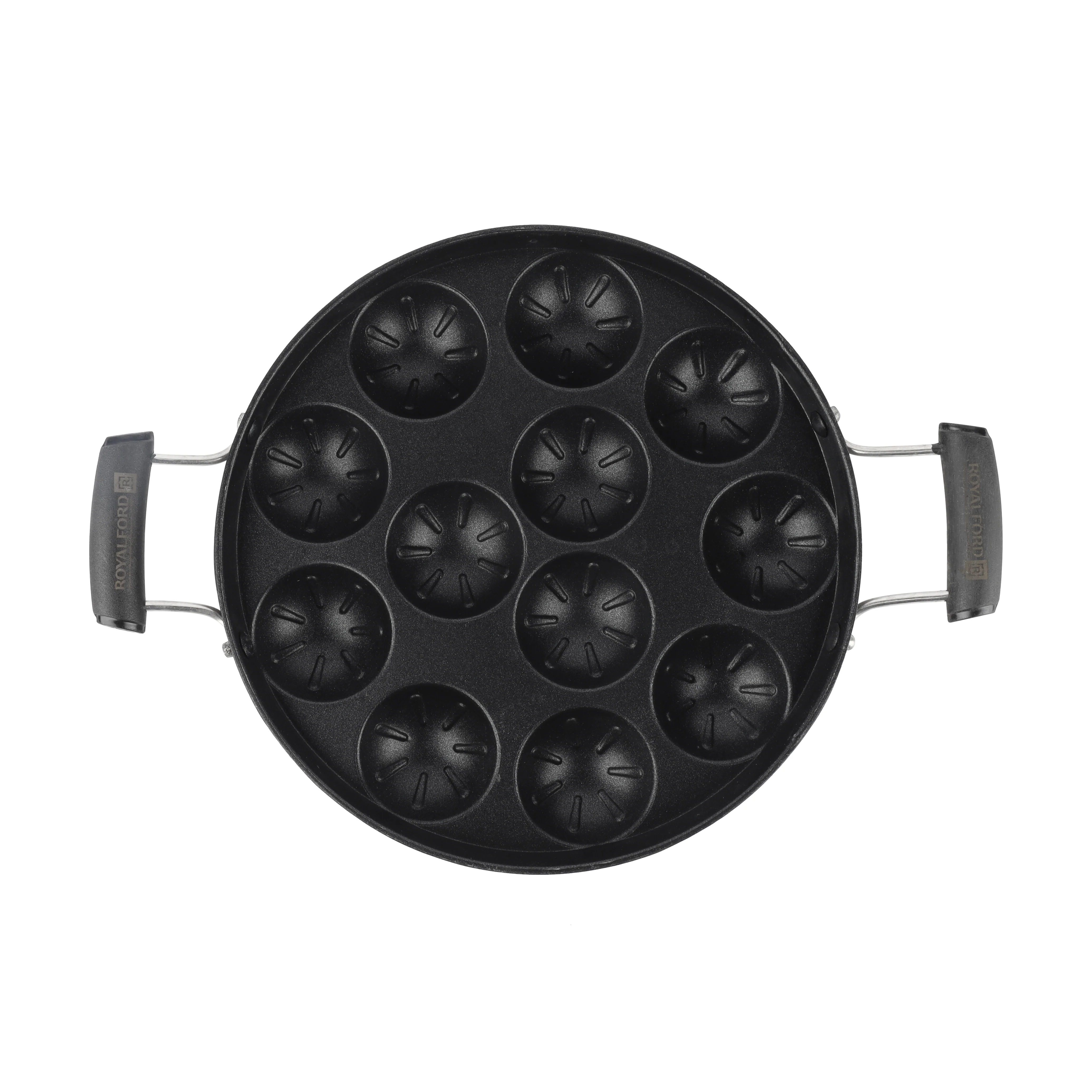 Royalford RF13004 Non-Stick Paniyarkkal Pan | 12 Pits 23cm | Premium Aluminium Appam & Paniyaram Maker | Durable Coating| Heat Resistant Handles| Gas & Ceramic Compatible - Image 2