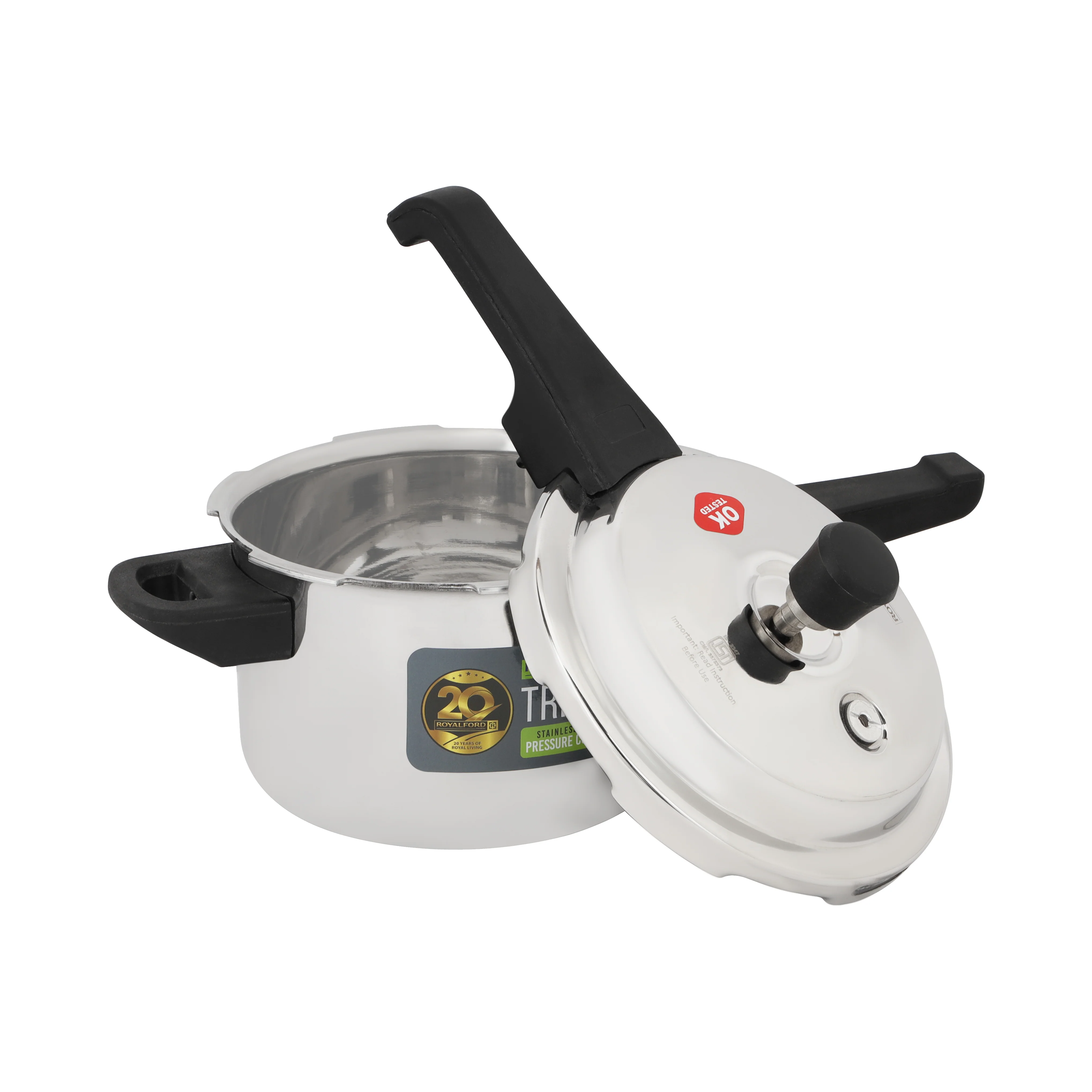 Royalford RF13046 Triply Stainless Steel Pressure Cooker 3L | fast, energy-efficient cooking with even heat distribution, induction compatibility, durable build - Image 2