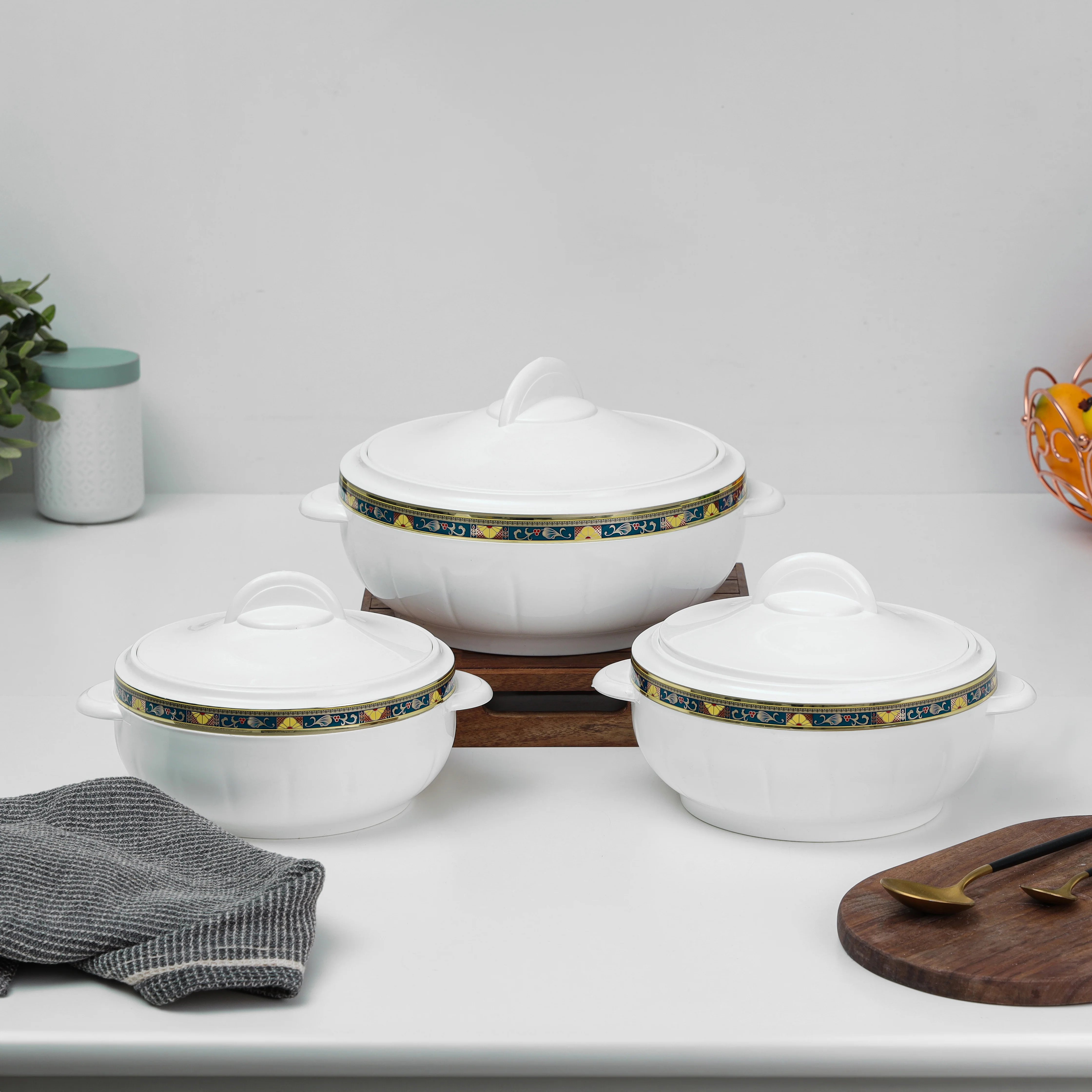Royalford RF1643 Classic Deluxe Casserole Set | Highly Insulated Stainless Steel Hot Pot with Lid | 3-Piece Set 1200ml + 1600ml + 2500ml for Long-Lasting Heat Retention - Image 2