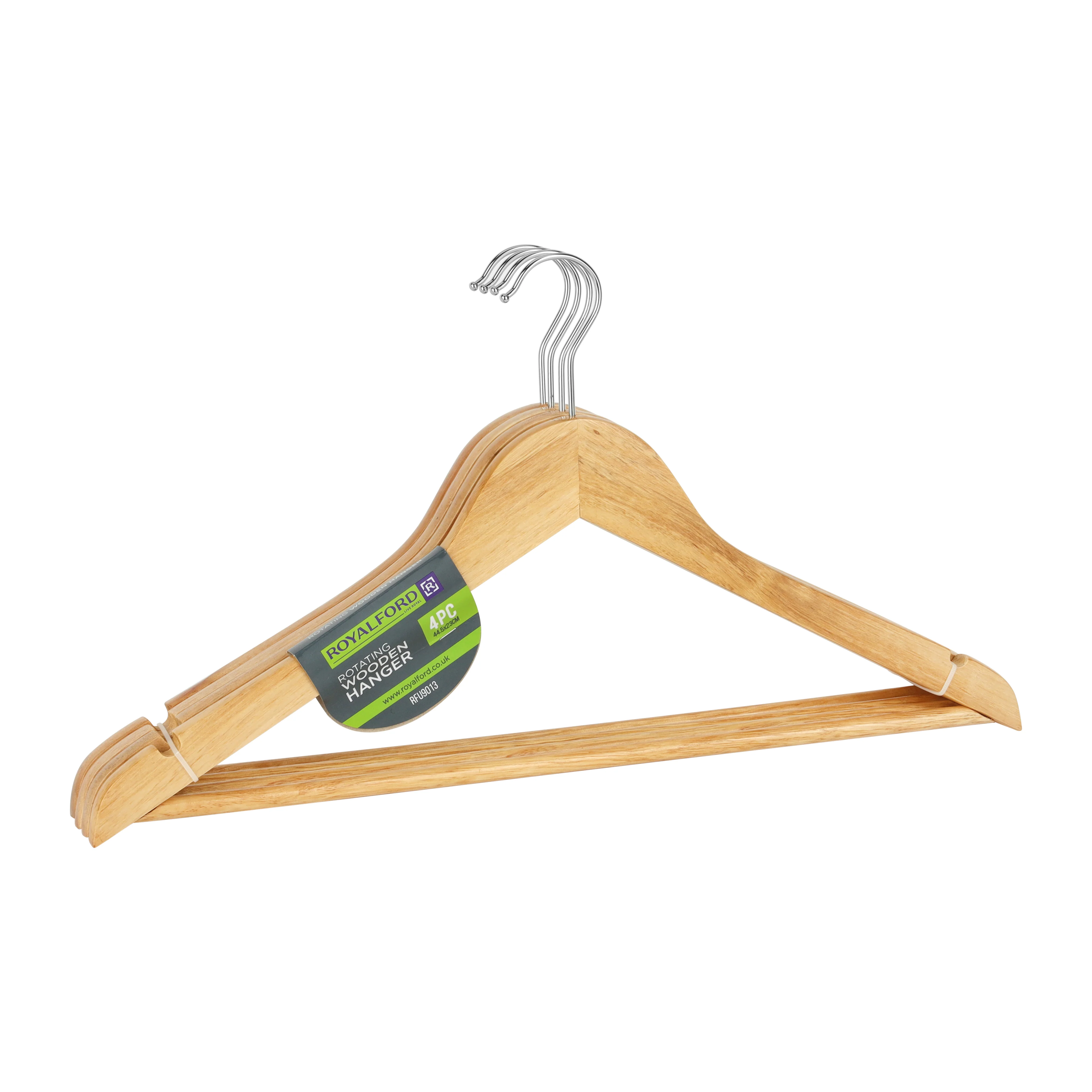 RoyalFord RF1903 4 Piece Rotating Wooden Hanger Set | Durable Clothes Hangers | 360 Degree Metal Hook |  Premium Wardrobe Closet Organizer | Perfect for Garment Storage - Image 2