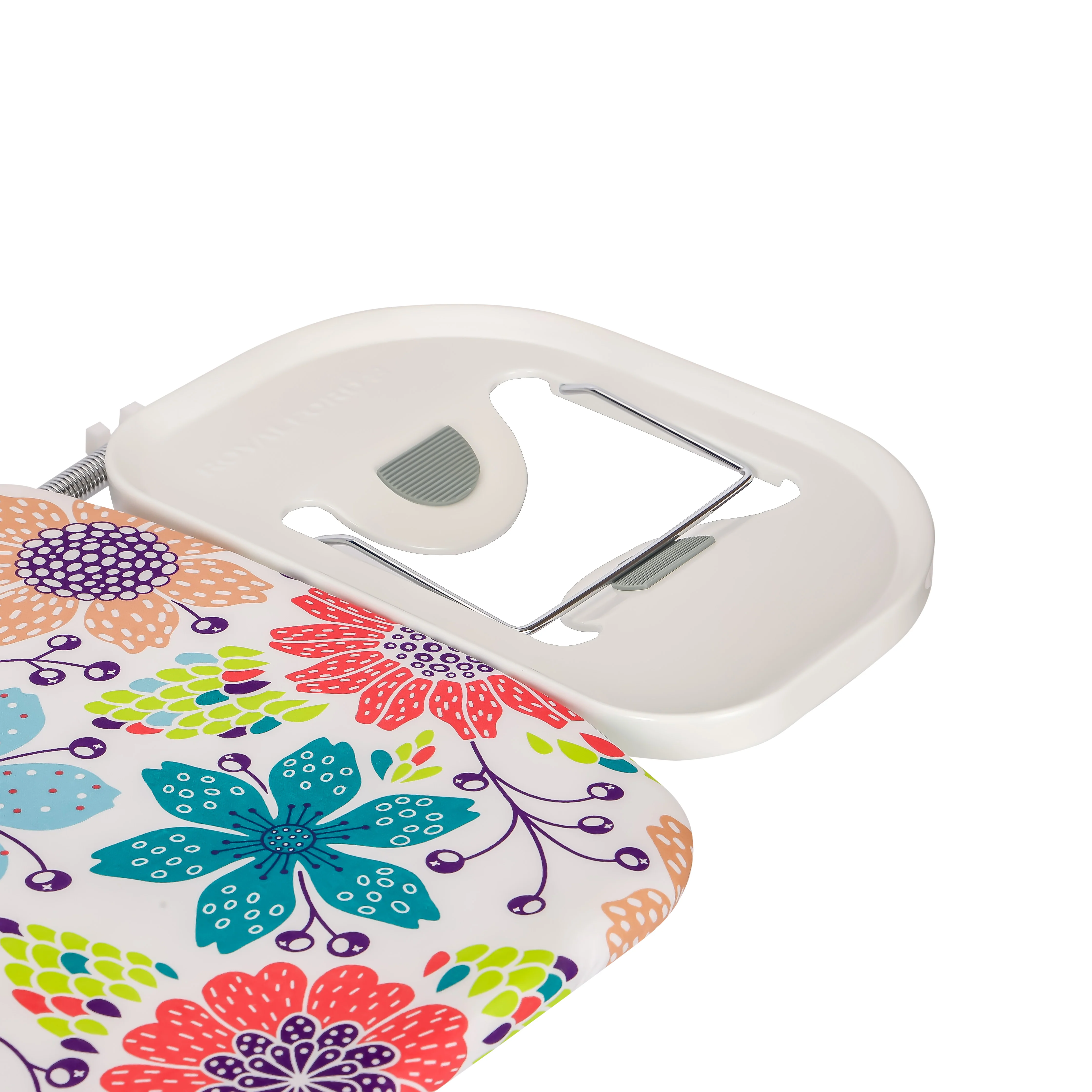 Royalford RF1967IB Ironing Board with Socket | Foldable Iron Board with 100% Cotton Cover| 10mm Foam Padding | Sturdy Metal Frame & Cord Antenna | Elegant Floral Design - Image 5