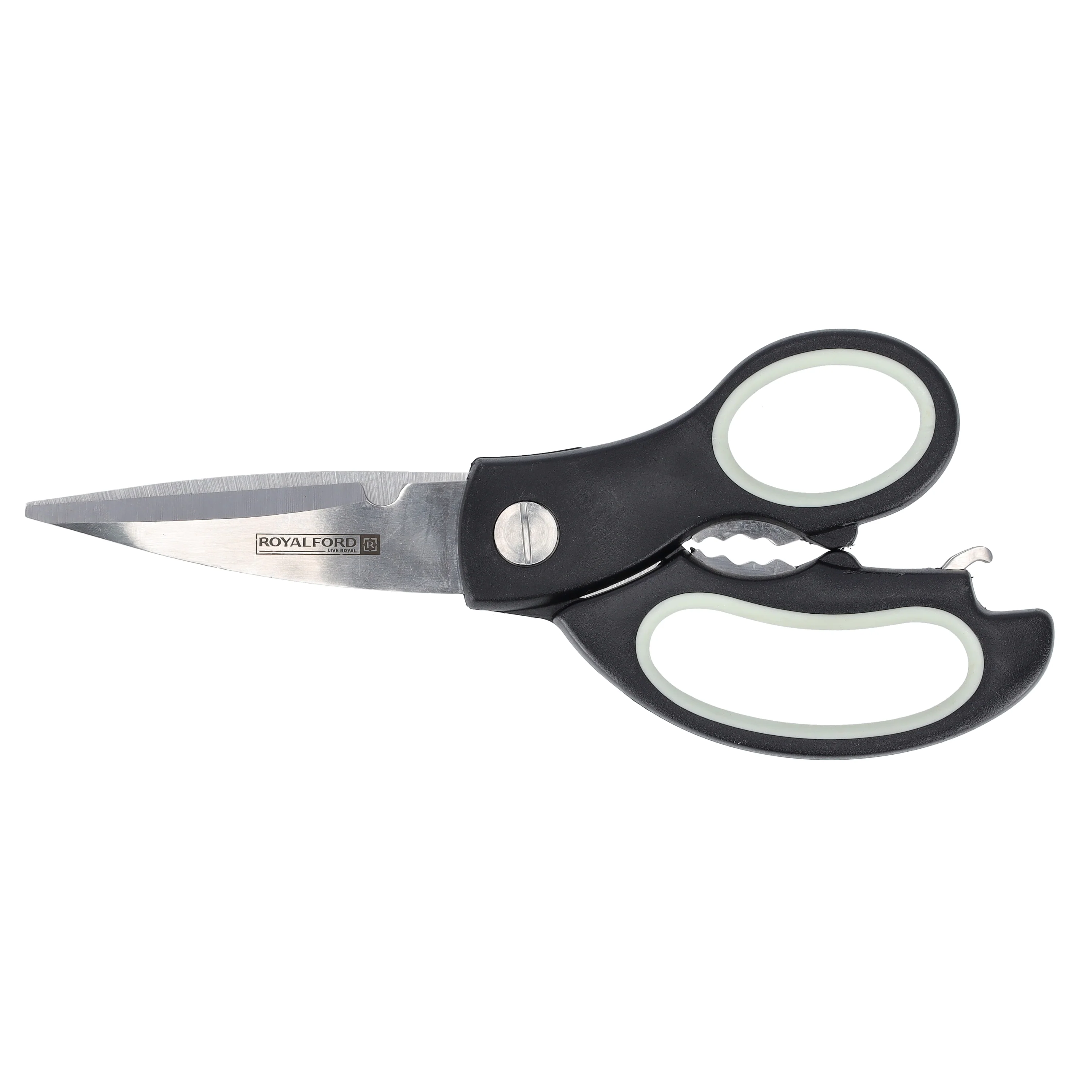 Royalford RF2190N 3 in 1 Kitchen Scissors | Stainless Steel Blades| Multipurpose Kitchen Shears with Bottle Opener & Nut Cracker| Ergonomic Non Slip Handle for Food Prep