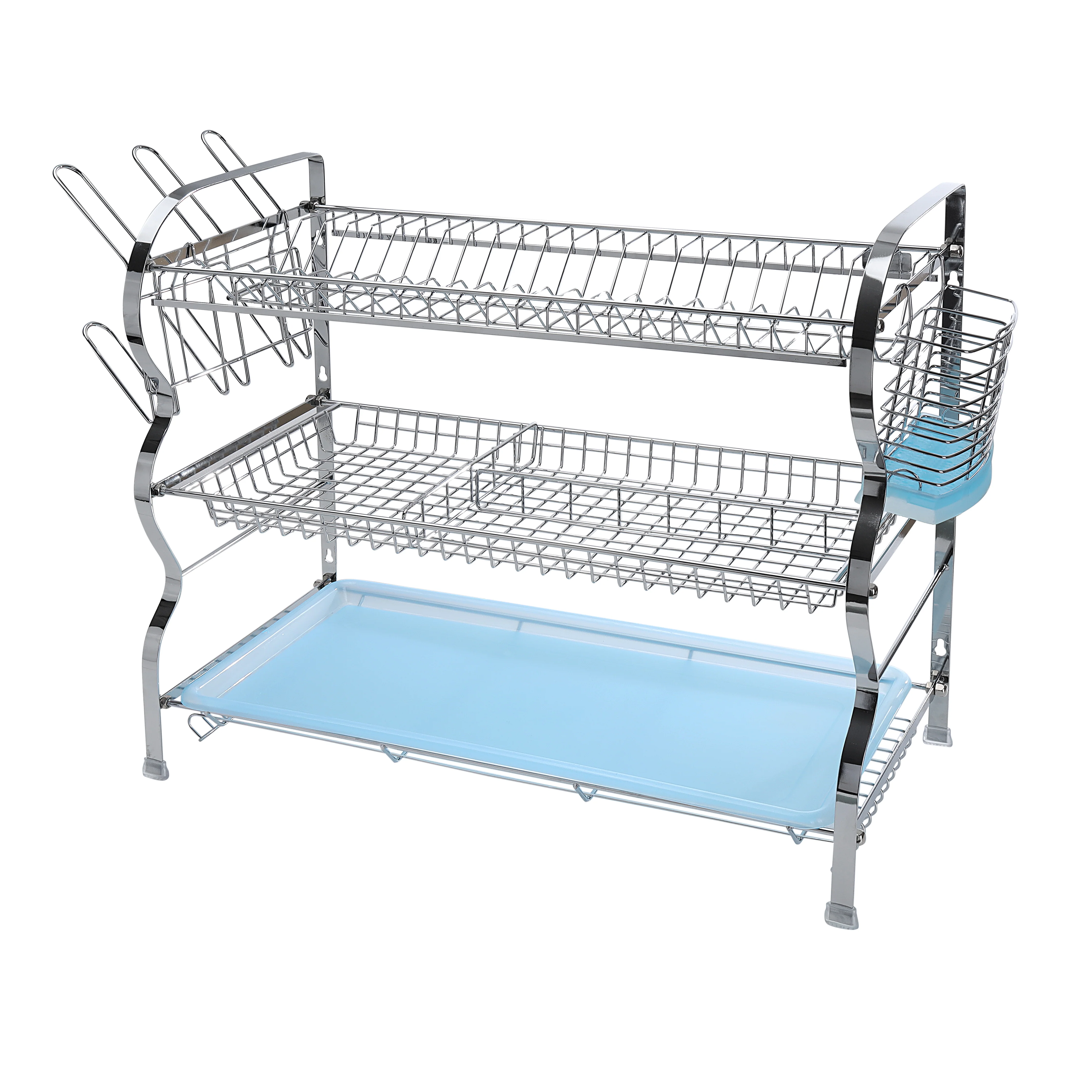 Royalford RF2569 3 Layer Dish Rack is made from durable iron with a polished finish| featuring three spacious tiers, removable drip trays and side utensil holders. - Image 3