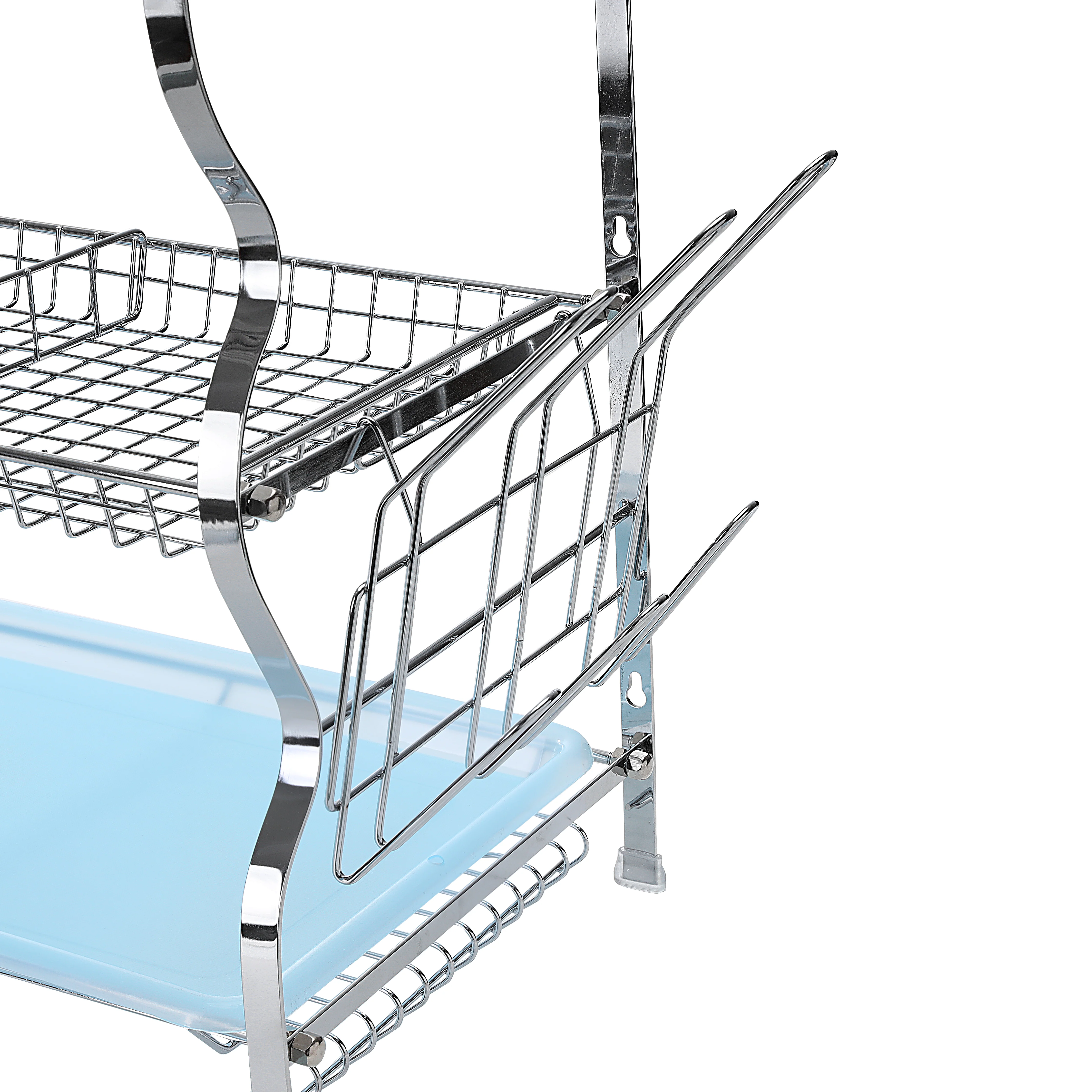 Royalford RF2569 3 Layer Dish Rack is made from durable iron with a polished finish| featuring three spacious tiers, removable drip trays and side utensil holders. - Image 4
