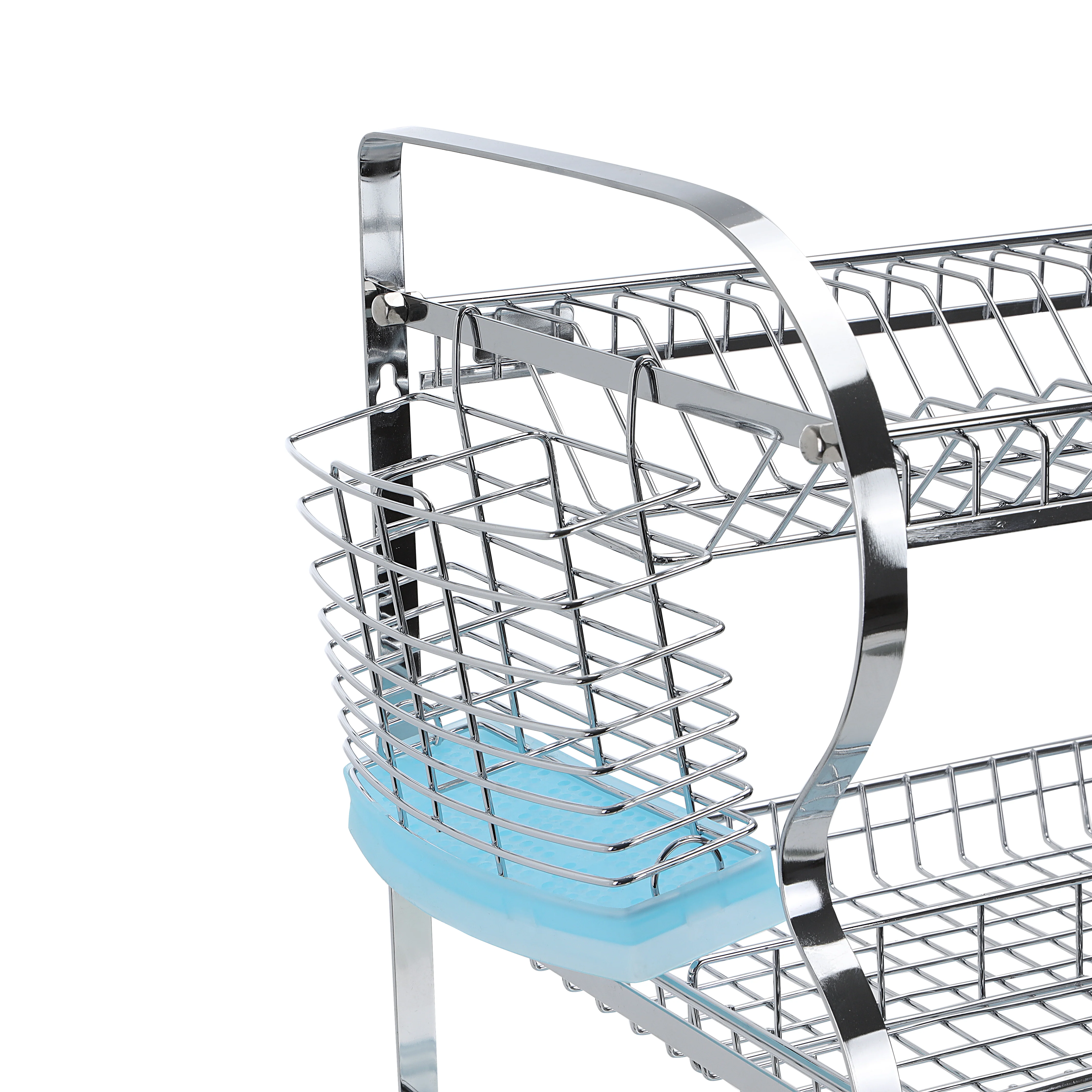 Royalford RF2569 3 Layer Dish Rack is made from durable iron with a polished finish| featuring three spacious tiers, removable drip trays and side utensil holders. - Image 5