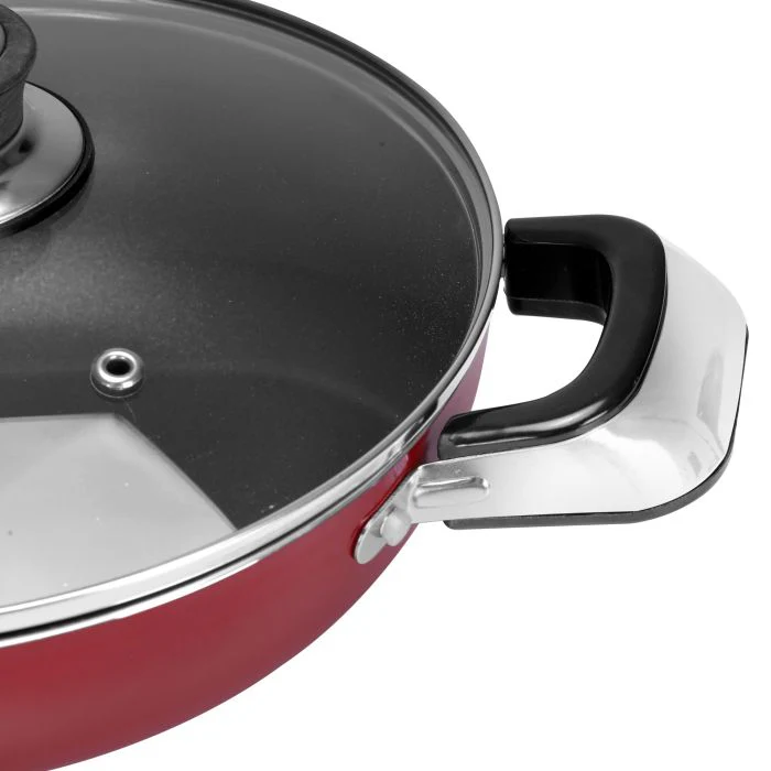 Royalford RF2947 Aluminium Wok Pan with Glass Lid, 22 CM - Induction Safe Frying Pan with Durable Non-Stick Granite Coating | Dishwasher Safe |Glass Lid & Heat-Resistant Handles - Cookware Casserole Pan - Image 5