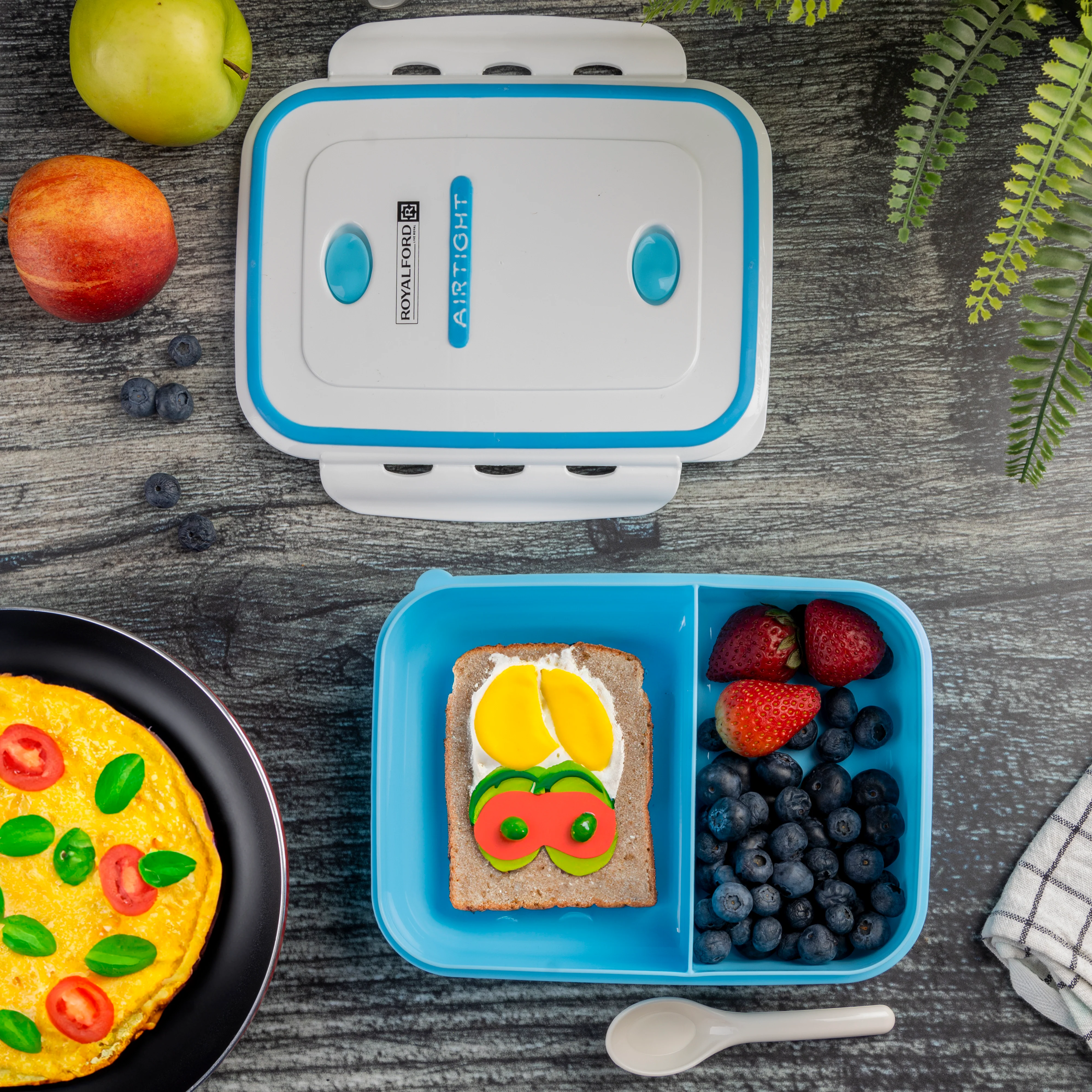 Royalford RF4398 Airtight Lunch Box 1200ML| 2 compartments and spoon with BPA-free and leakproof design| durable and lightweight, ideal for school, office, trave| - Image 2