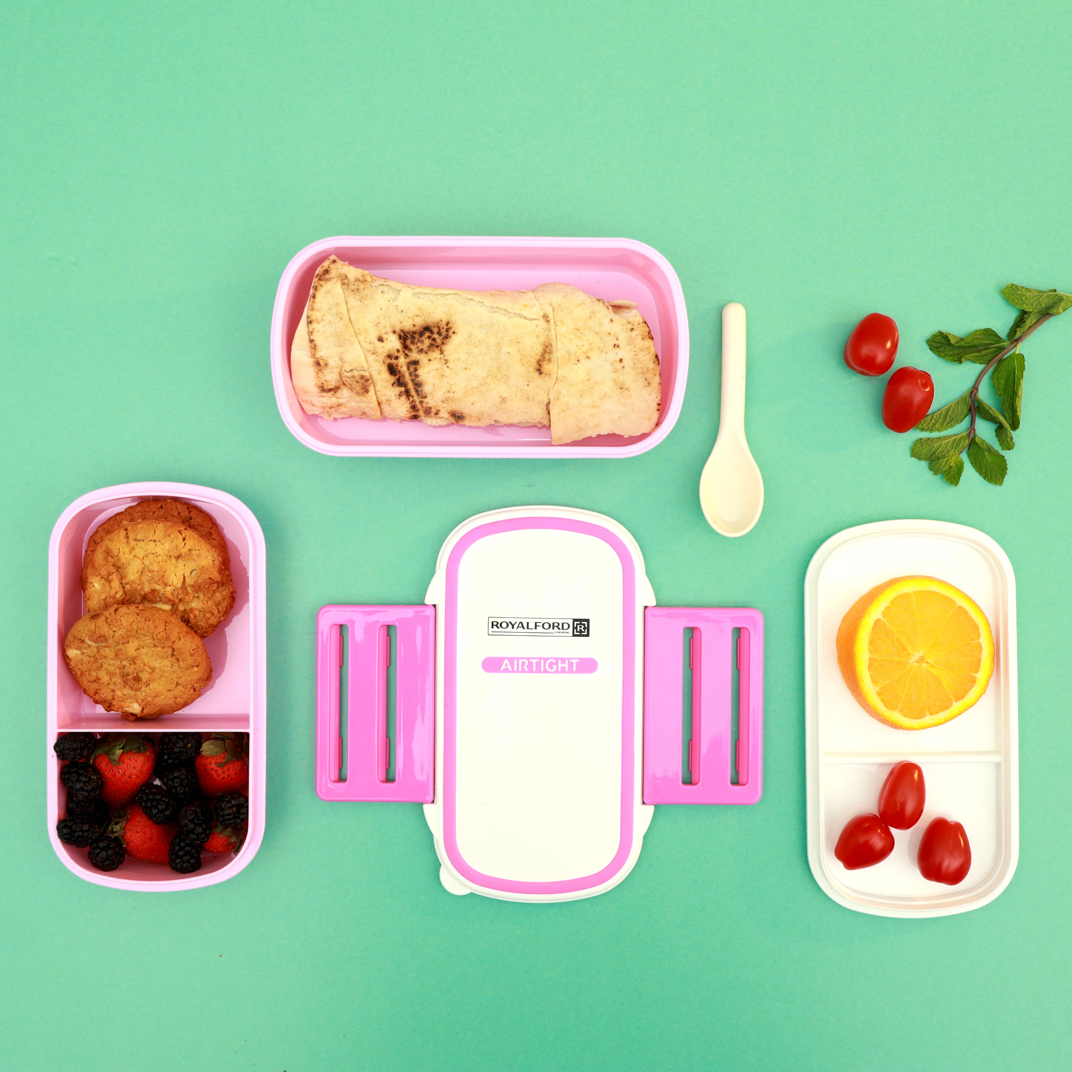 Royalford RF4399 Airtight Lunch Box 2 Layer with Spoon| Leak Proof, Food Storage Container & 1+2 Compartment Design| Food Grade Material for Office School Travel Use| - Image 2