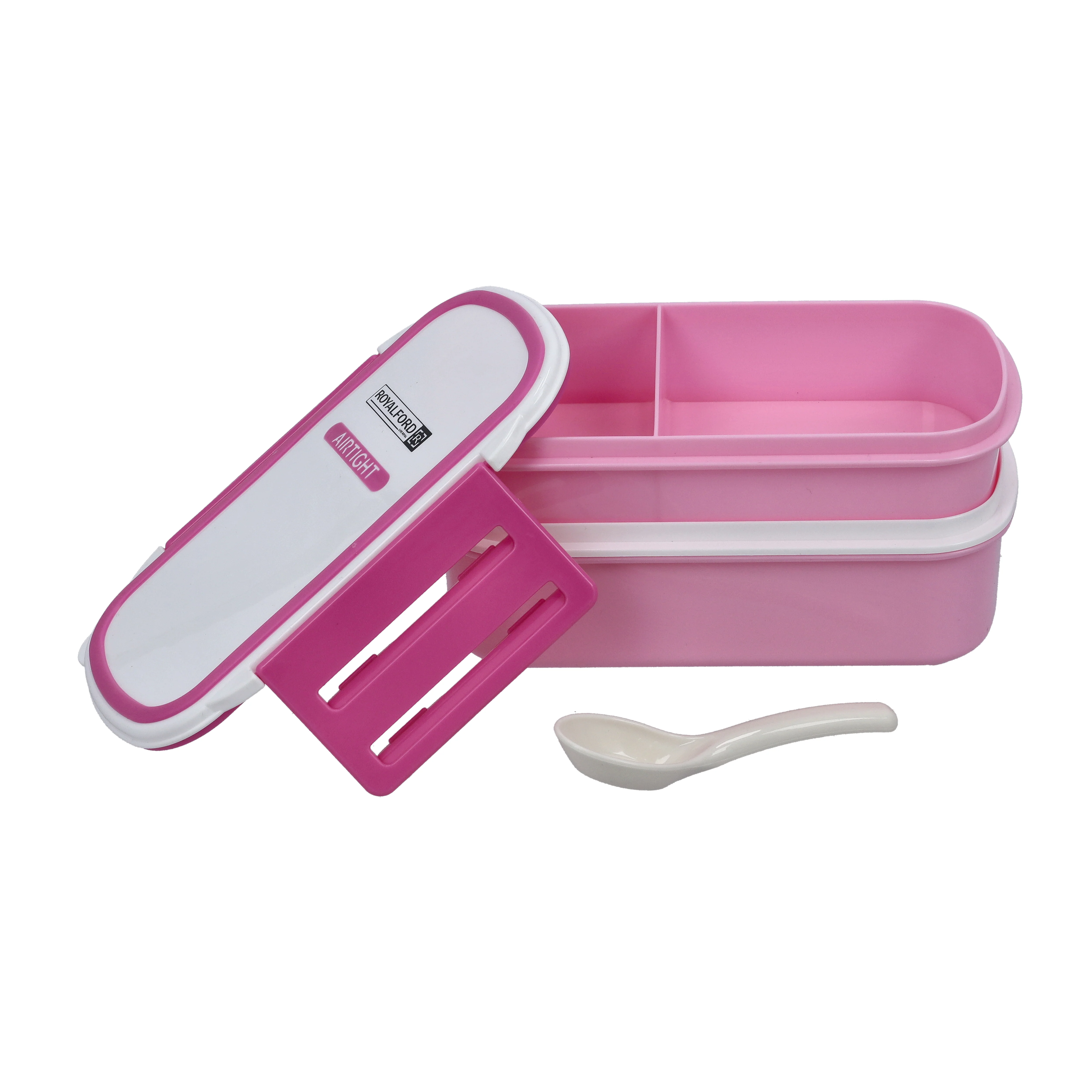 Royalford RF4399 Airtight Lunch Box 2 Layer with Spoon| Leak Proof, Food Storage Container & 1+2 Compartment Design| Food Grade Material for Office School Travel Use| - Image 4