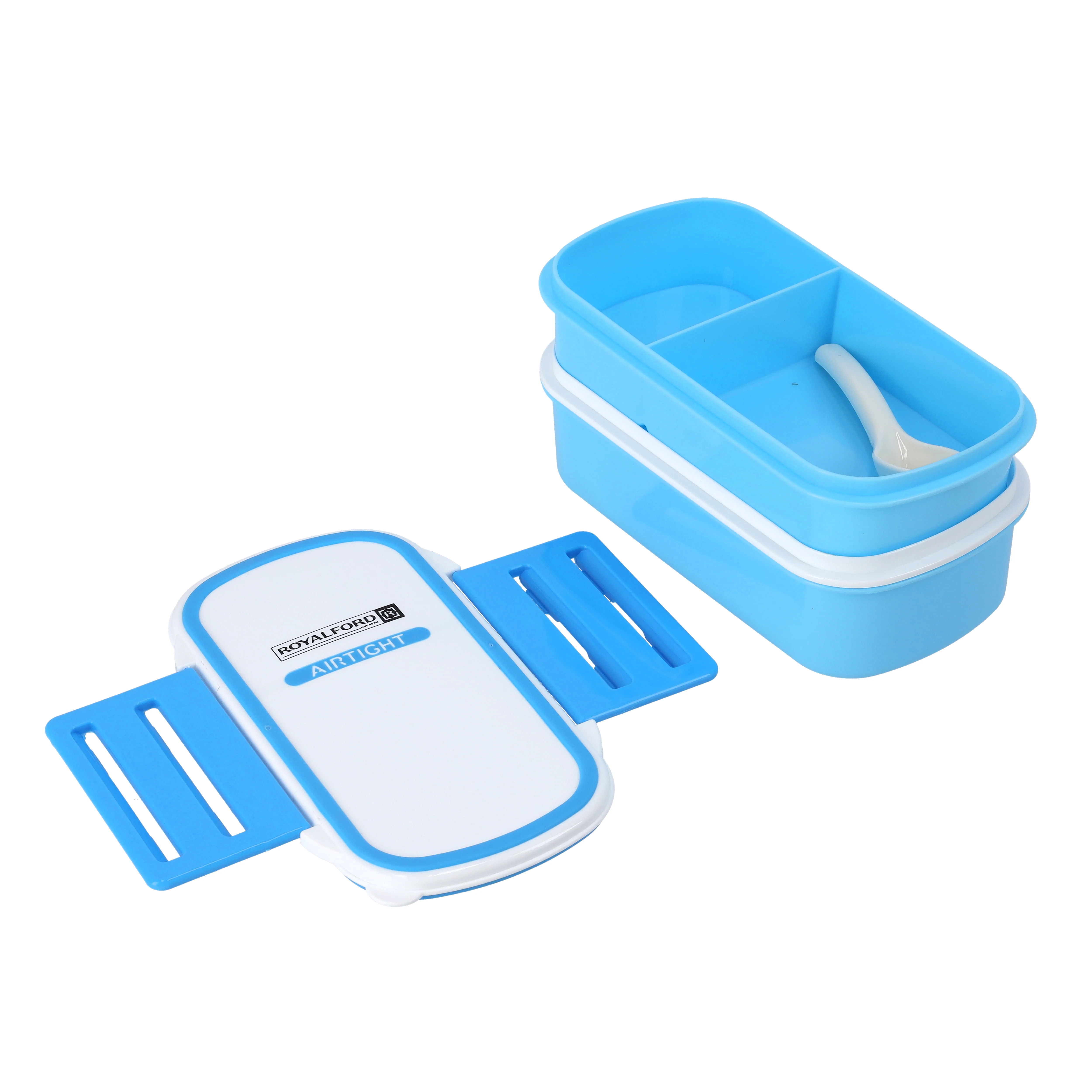 Royalford RF4399BL Airtight Lunch Box 2 Layer with Spoon| Leak Proof, Food Storage Container & 1+2 Compartment| Durable Food Grade Material for Office School Travel Use| - Image 5