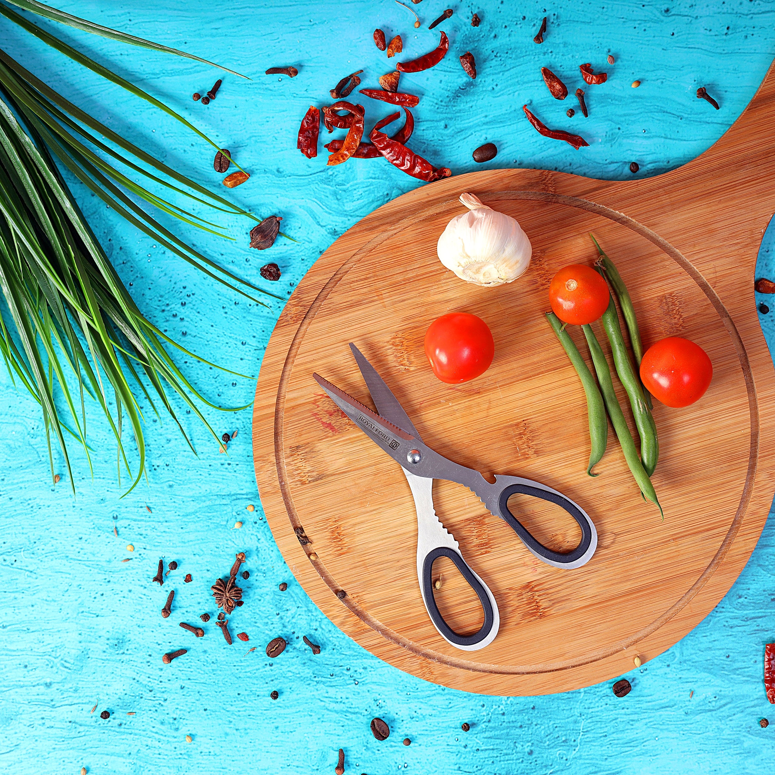 Royalford RF491S 3-in-1 Kitchen Scissors| stainless steel blades offers cutting, nut cracking, and bottle opening functions| ergonomic grip and hygienic design| - Image 2