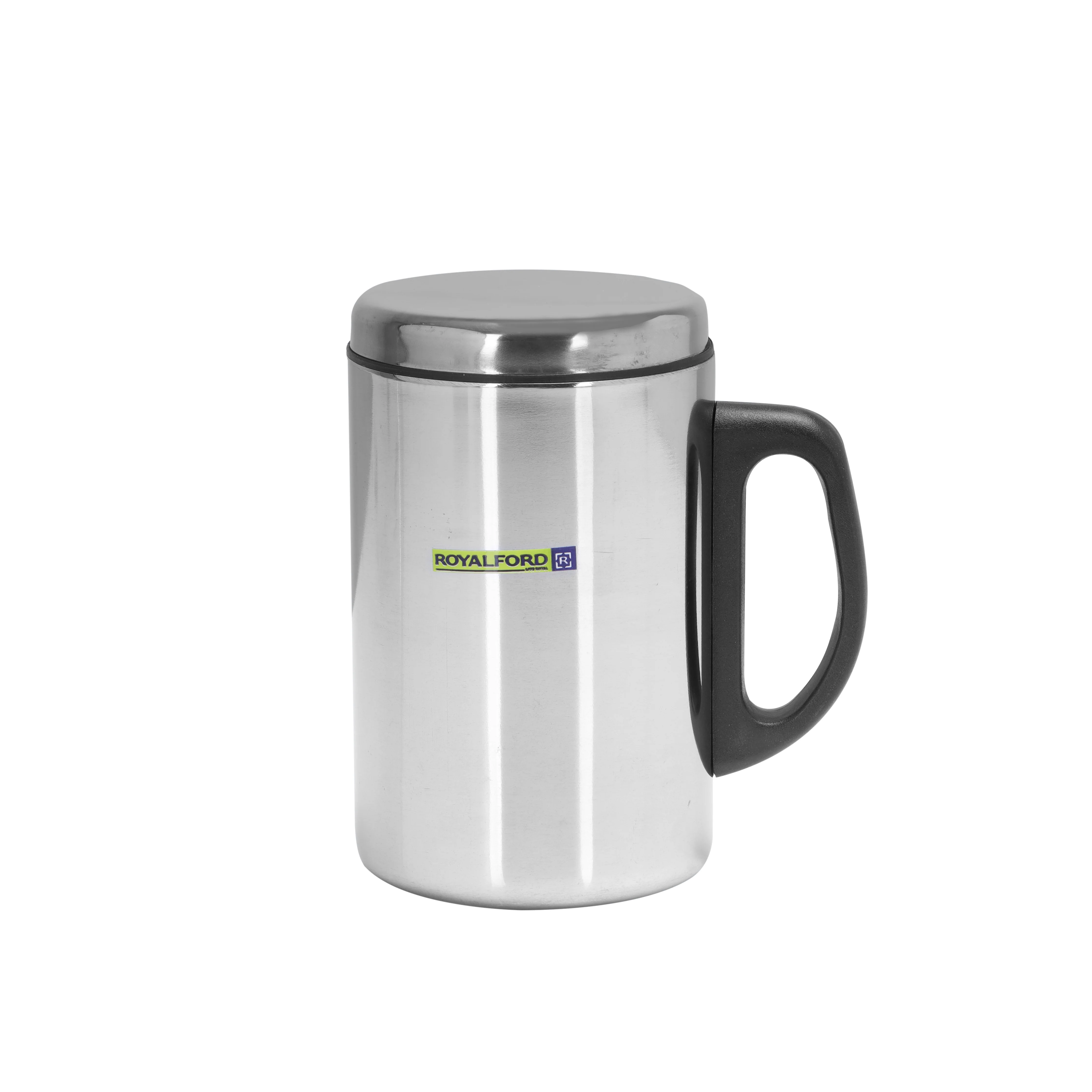 Royalford RF5026 Stainless Steel Mug with Lid | 350ML Double Wall Insulated Coffee Tea Mug | Hot and Cold Drink Cup | Perfect for Home, Office, Travel and Camping use
