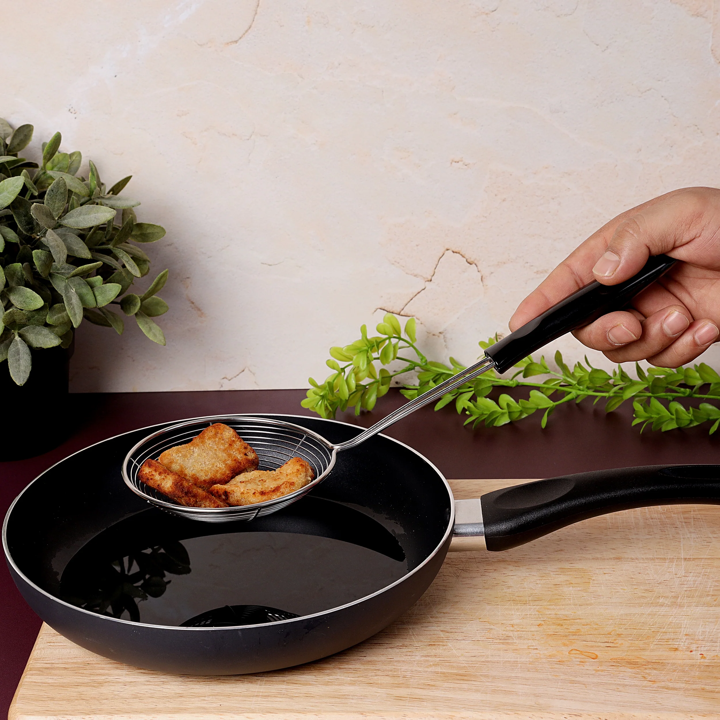 Royalford RF5062 stainless steel skimmer| ergonomic handle, durable rust-resistant design & ideal for frying| straining, and serving food, easy to clean & for daily use| - Image 2