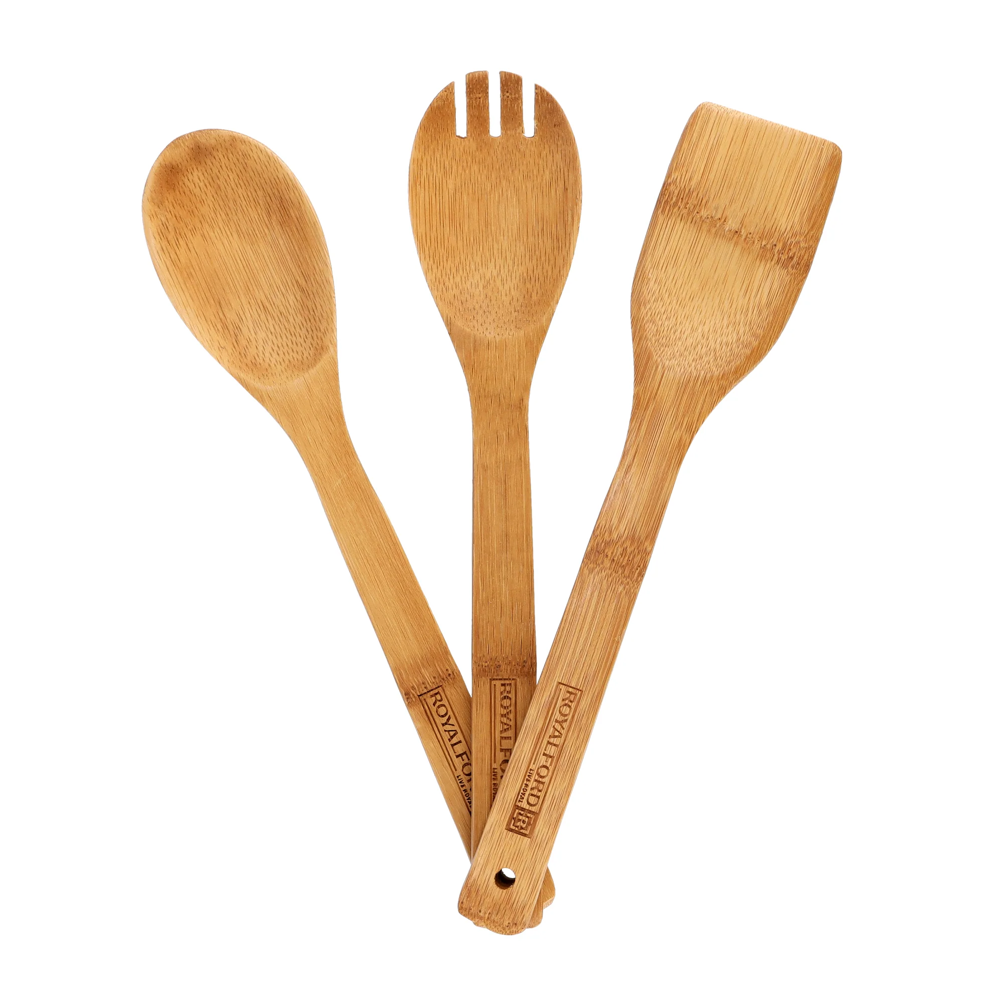 Royalford RF5109 bamboo kitchen tools set 3pcs| made from eco friendly wood, lightweight and non scratch| for cooking, stirring and safe for non stick cookware| - Image 3