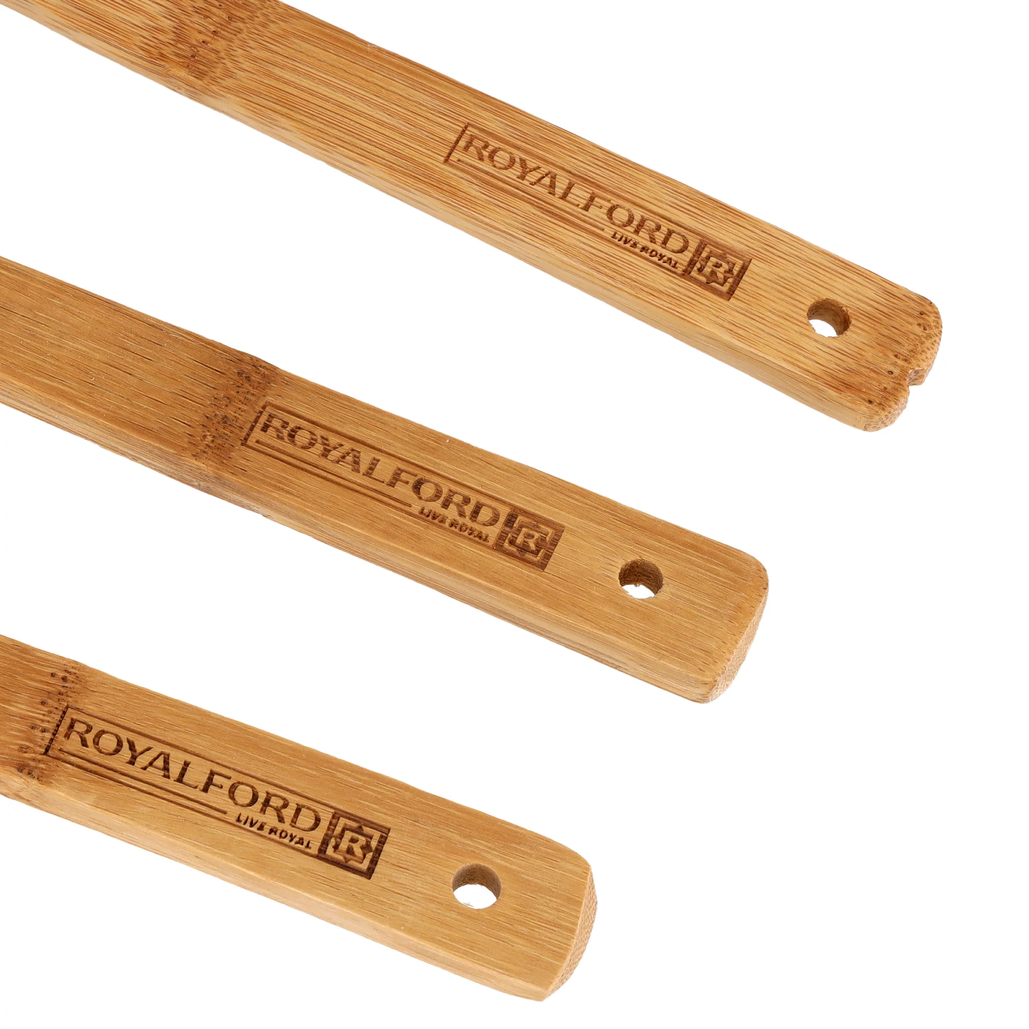 Royalford RF5109 bamboo kitchen tools set 3pcs| made from eco friendly wood, lightweight and non scratch| for cooking, stirring and safe for non stick cookware| - Image 5