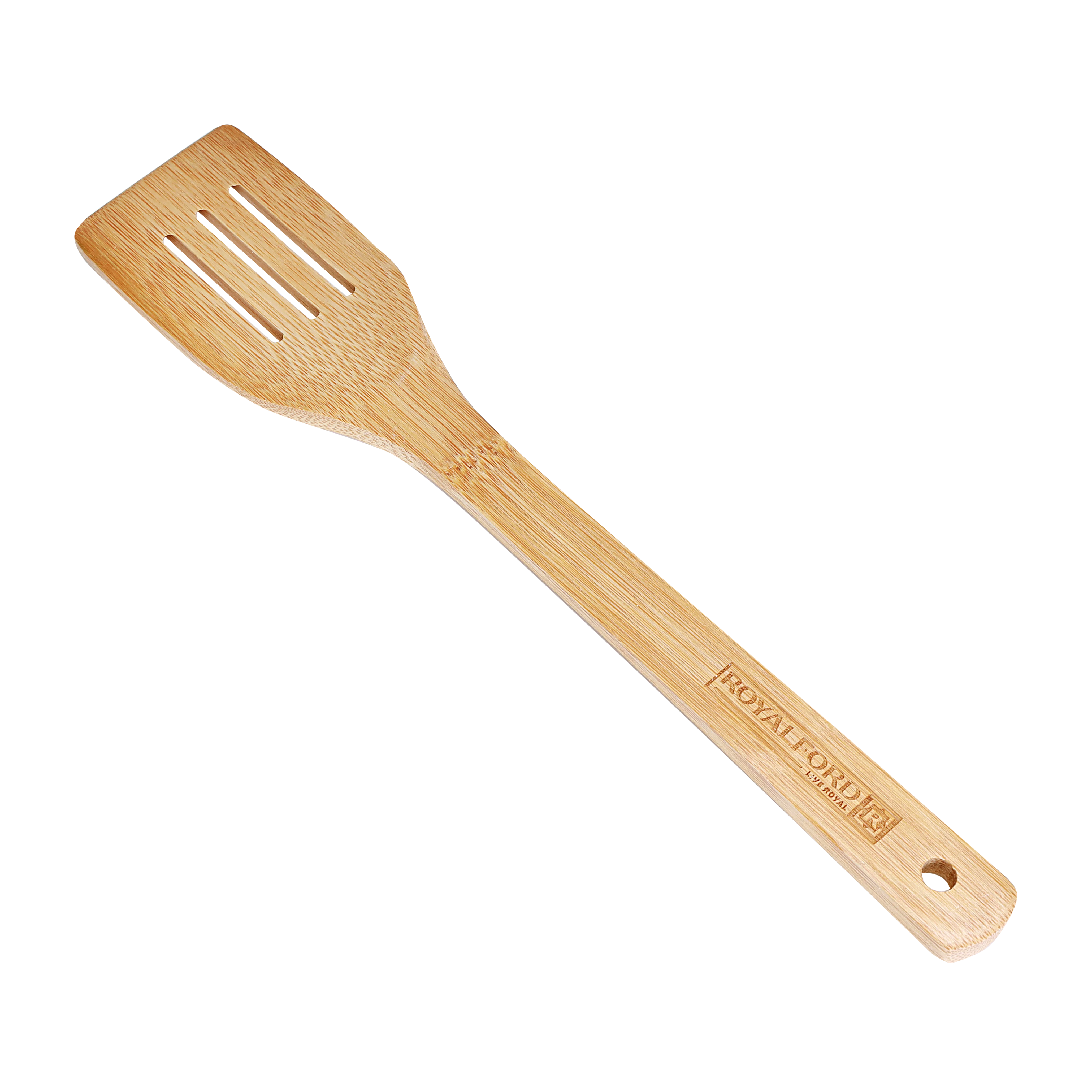 RoyalFord RF5111 Bamboo Slotted Turner Spatula | Eco Friendly | Heat Resistant Non Stick Safe Cooking Utensil | Durable Wooden Turner for Flipping, Frying & Serving Use