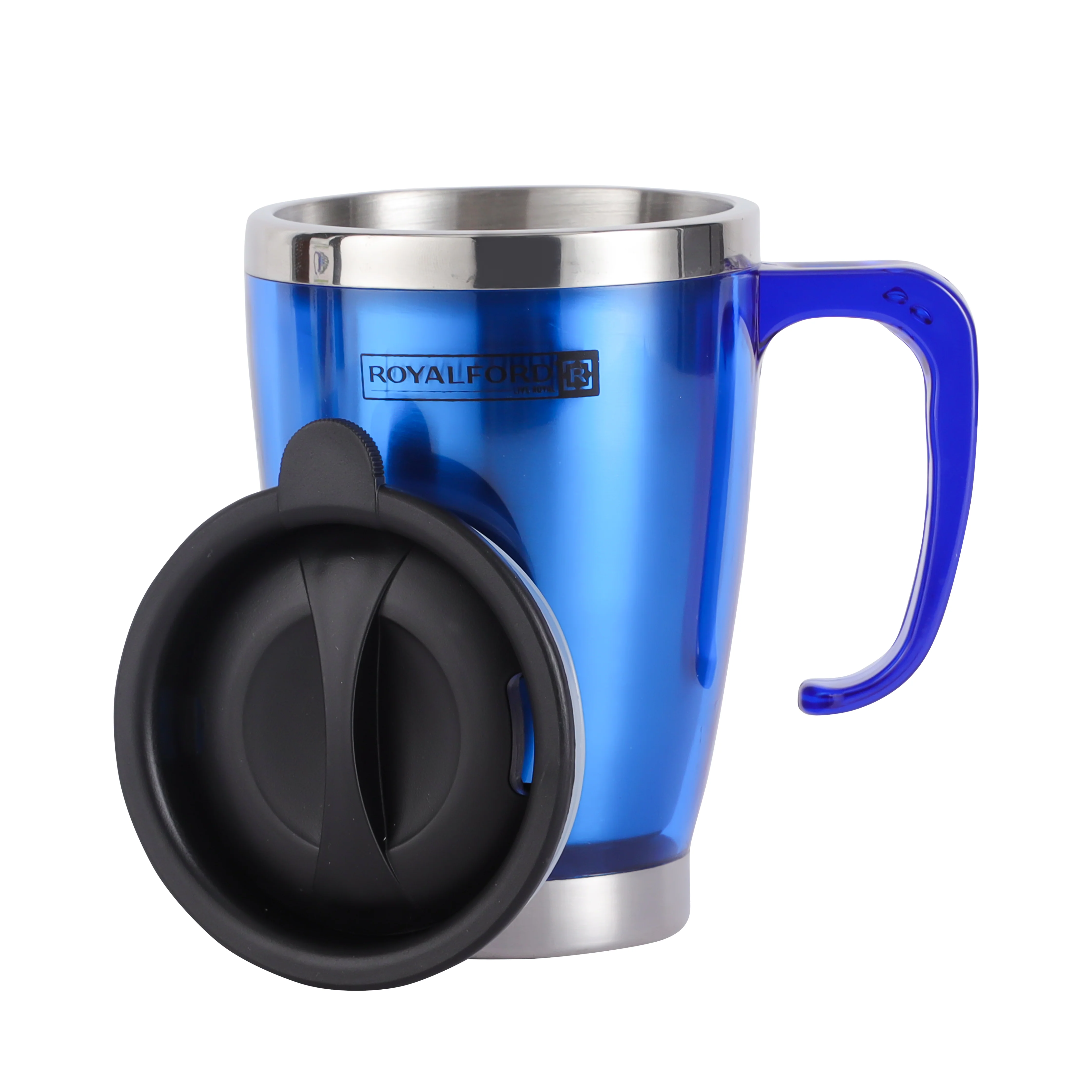 Royalford RF5129 Double Wall Travel Mug |400ml Stainless Steel Insulated Coffee Mug with Handle| Leak Resistant Lid | Portable Hot & Cold Beverage Cup for Office, Travel - Image 3