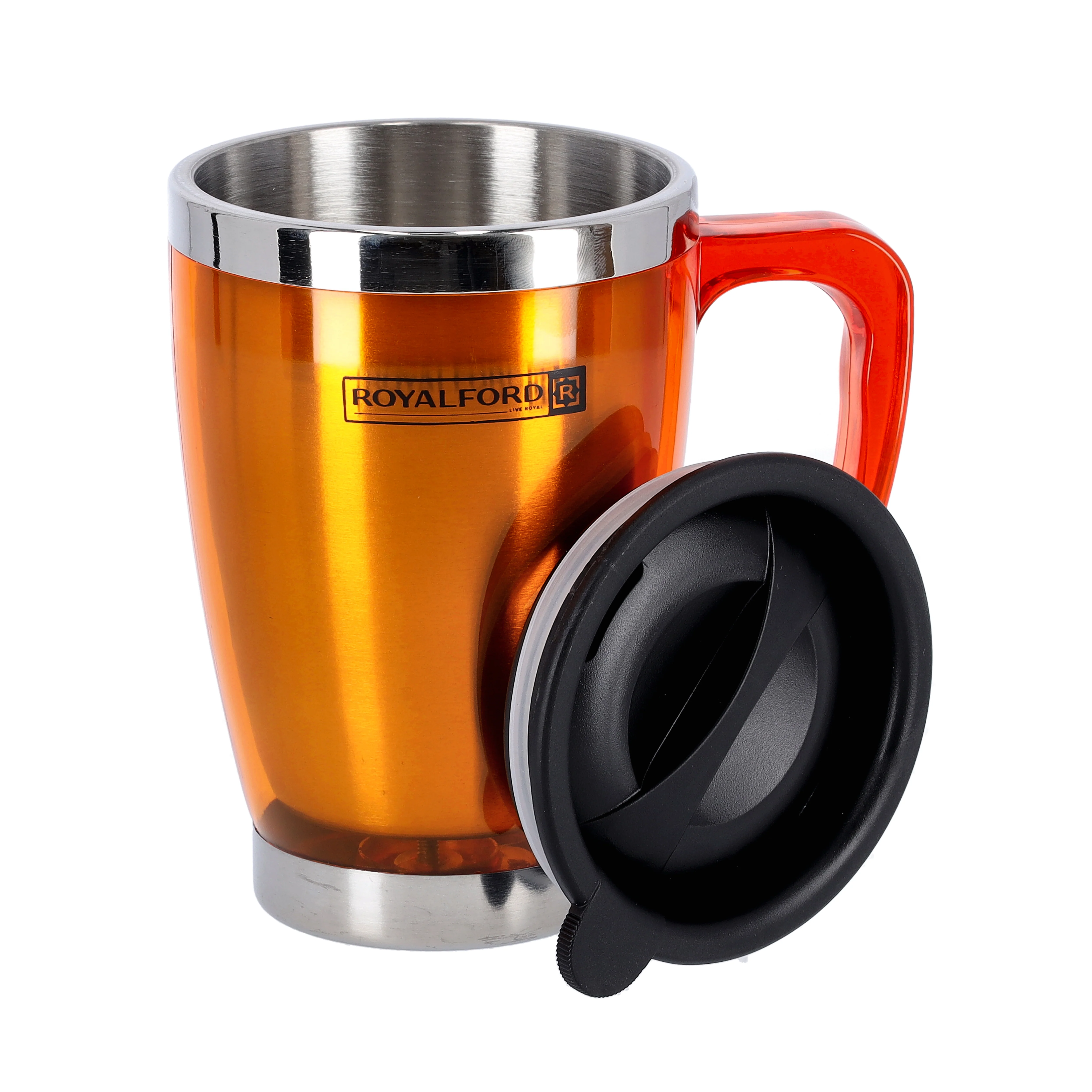 Royalford RF5129OR Double Wall Travel Mug | 400ml Stainless Steel Insulated Coffee Mug | Ergonomic Handle | Leak Resistant Lid |Portable Thermal Cup for Hot & Cold Drinks - Image 2