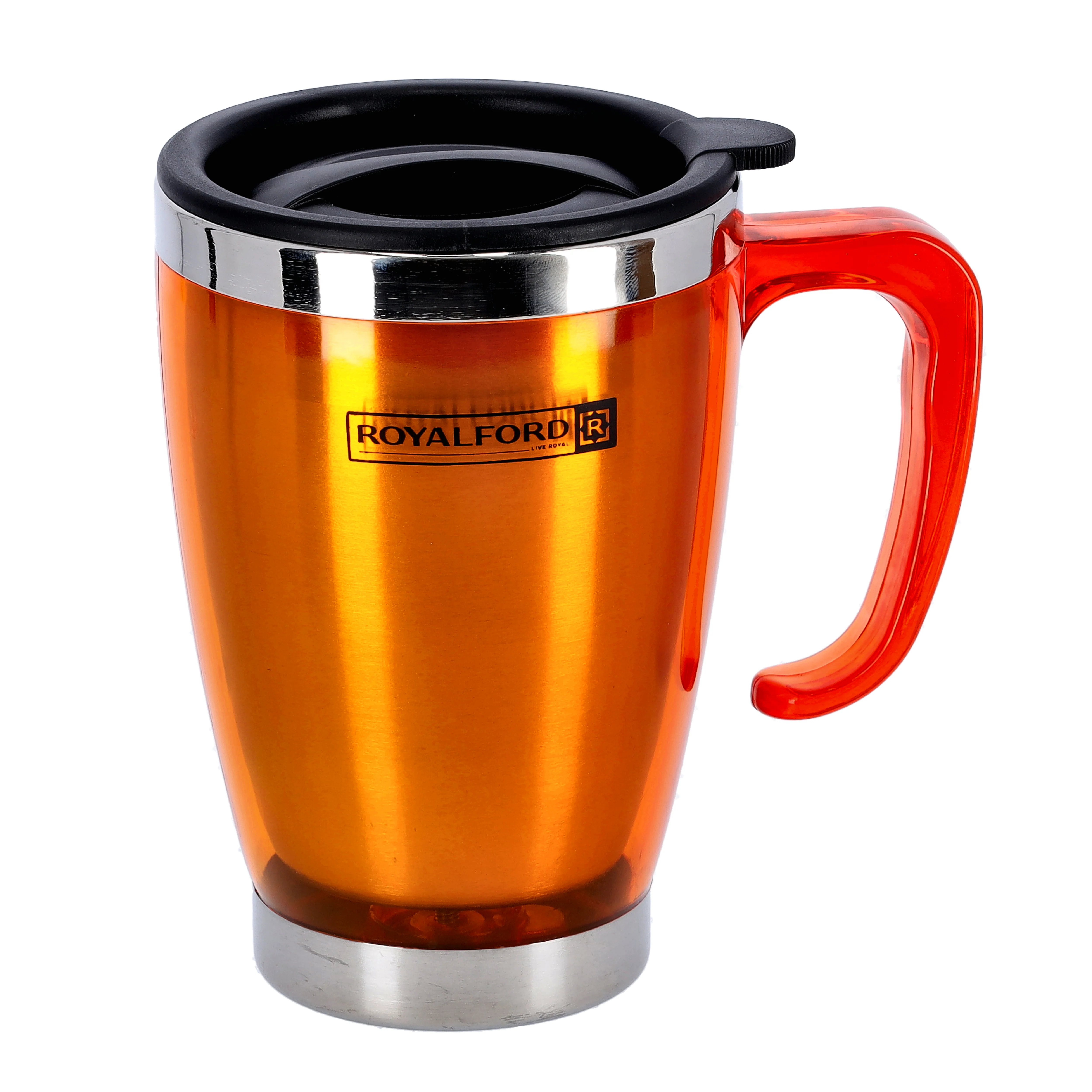 Royalford RF5129OR Double Wall Travel Mug | 400ml Stainless Steel Insulated Coffee Mug | Ergonomic Handle | Leak Resistant Lid |Portable Thermal Cup for Hot & Cold Drinks - Image 3