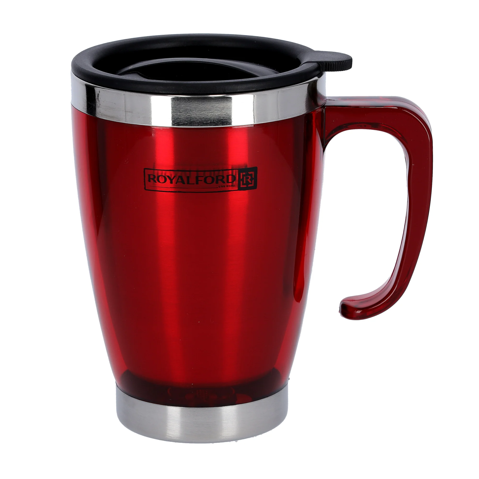 Royalford RF5129RD Double Wall Travel Mug | 400ml Stainless Steel Insulated Coffee Mug | Leak Resistant Thermal Cup for Hot & Cold Drinks | Portable Office & Travel Mug